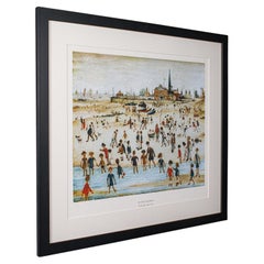 Vintage Print, At The Seaside, LS Lowry, English, Framed Art Reproduction, 1990
