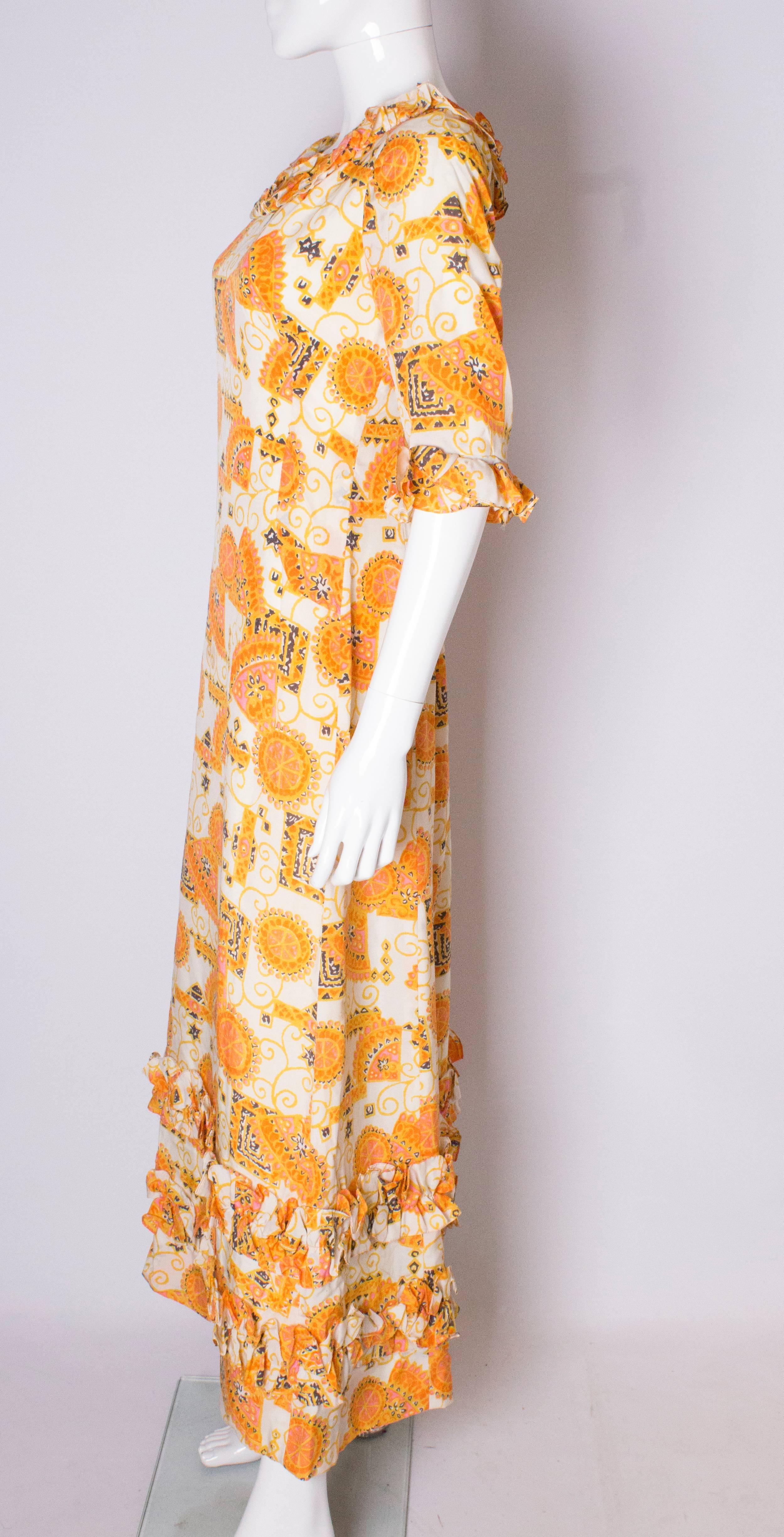 Vintage Print Frilled Gown by Binnie London For Sale 1