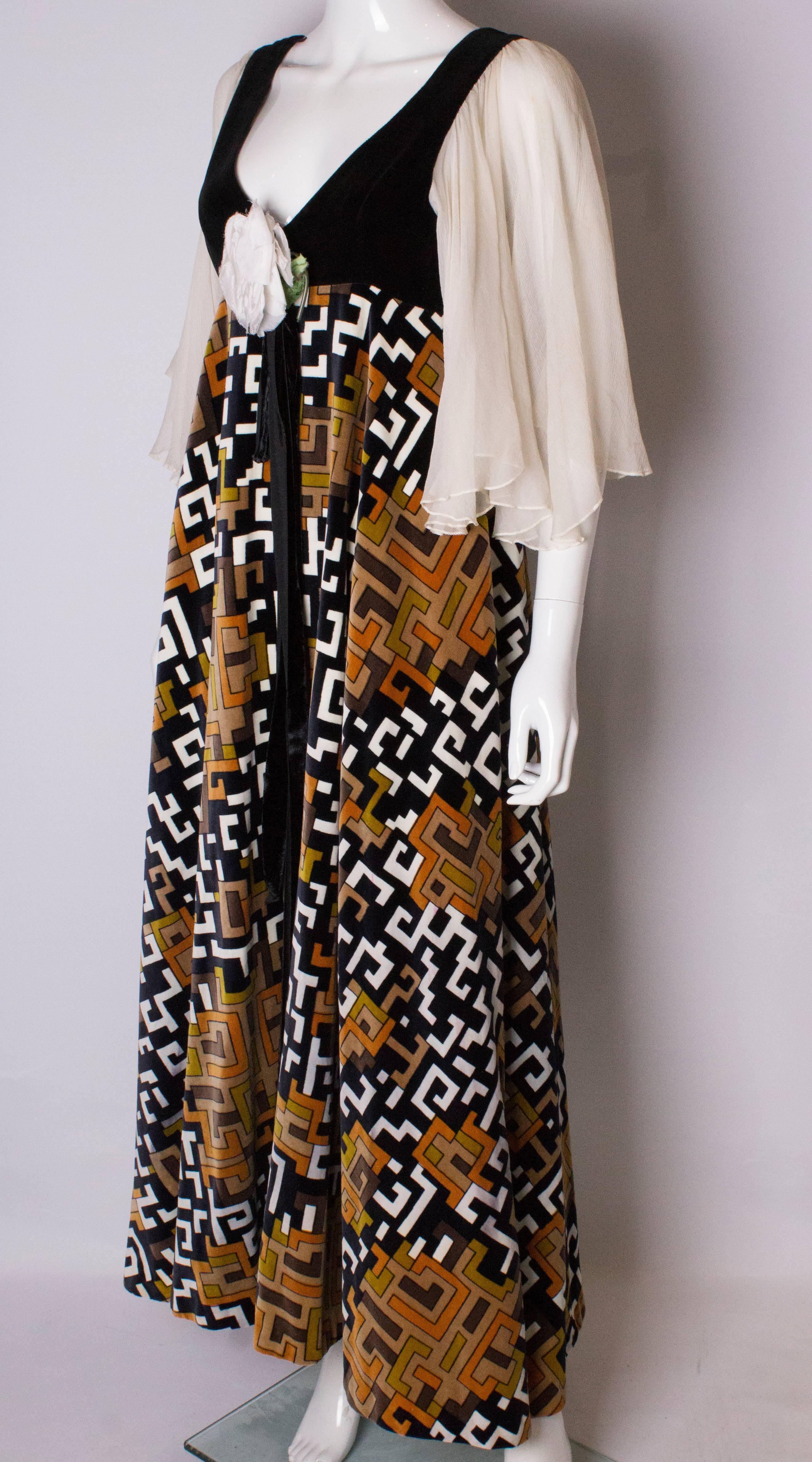 Black Vintage Print Gina Fratini Velvet and Silk Gown