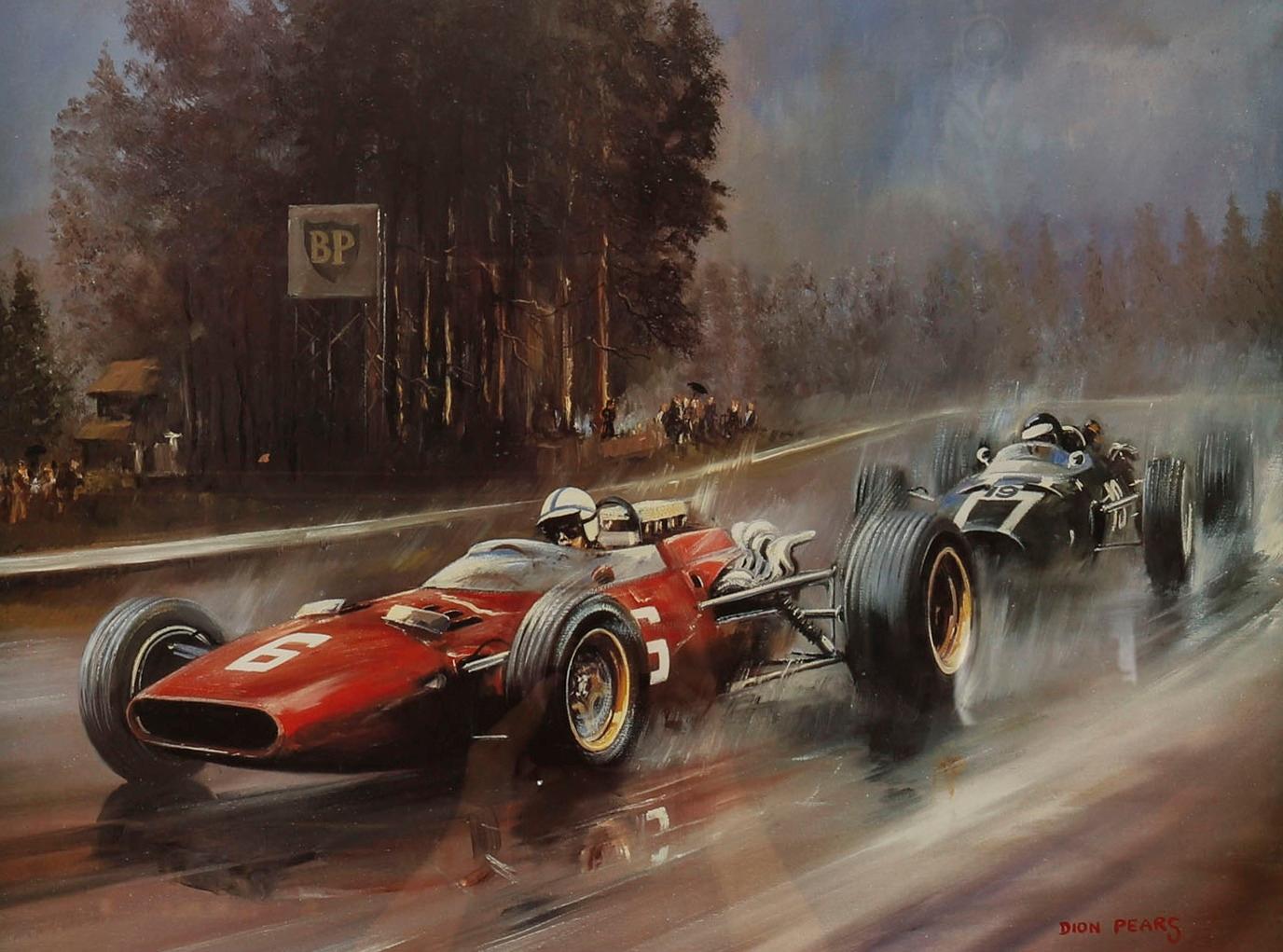 Vintage Print John Surtees Ferrari  Belgischer GP Dion Pears im Zustand „Gut“ im Angebot in London, GB