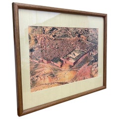 Vintage Print Map of Jerusalem With Wooden Frame