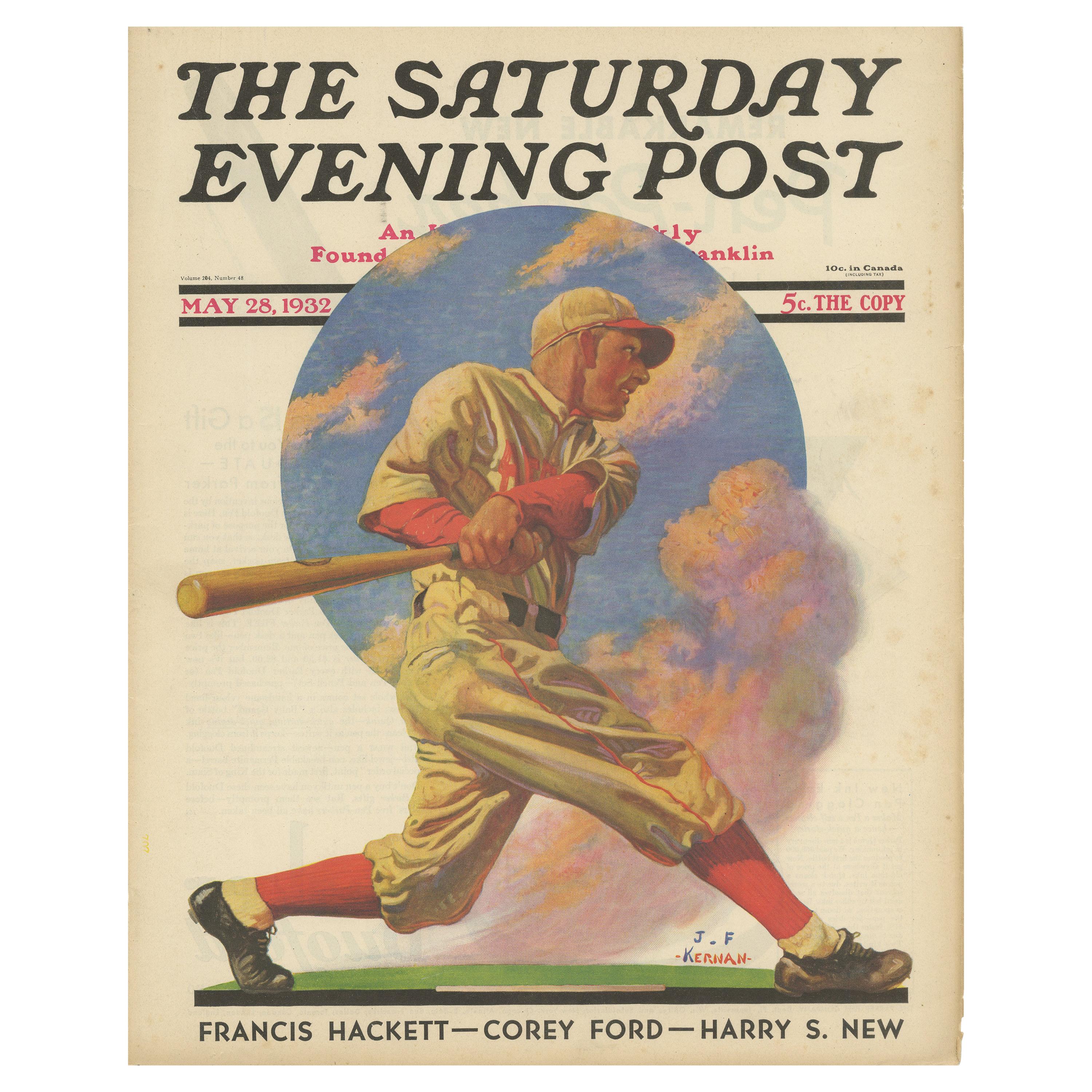 Vintage Print of a Baseball Batter 'The Saturday Evening Post' '1932'