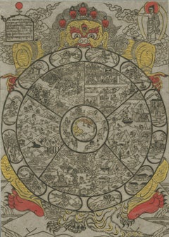 Vintage Print of a Demon Holding the Bhavachakra, The Wheel of Life 'c.1971'