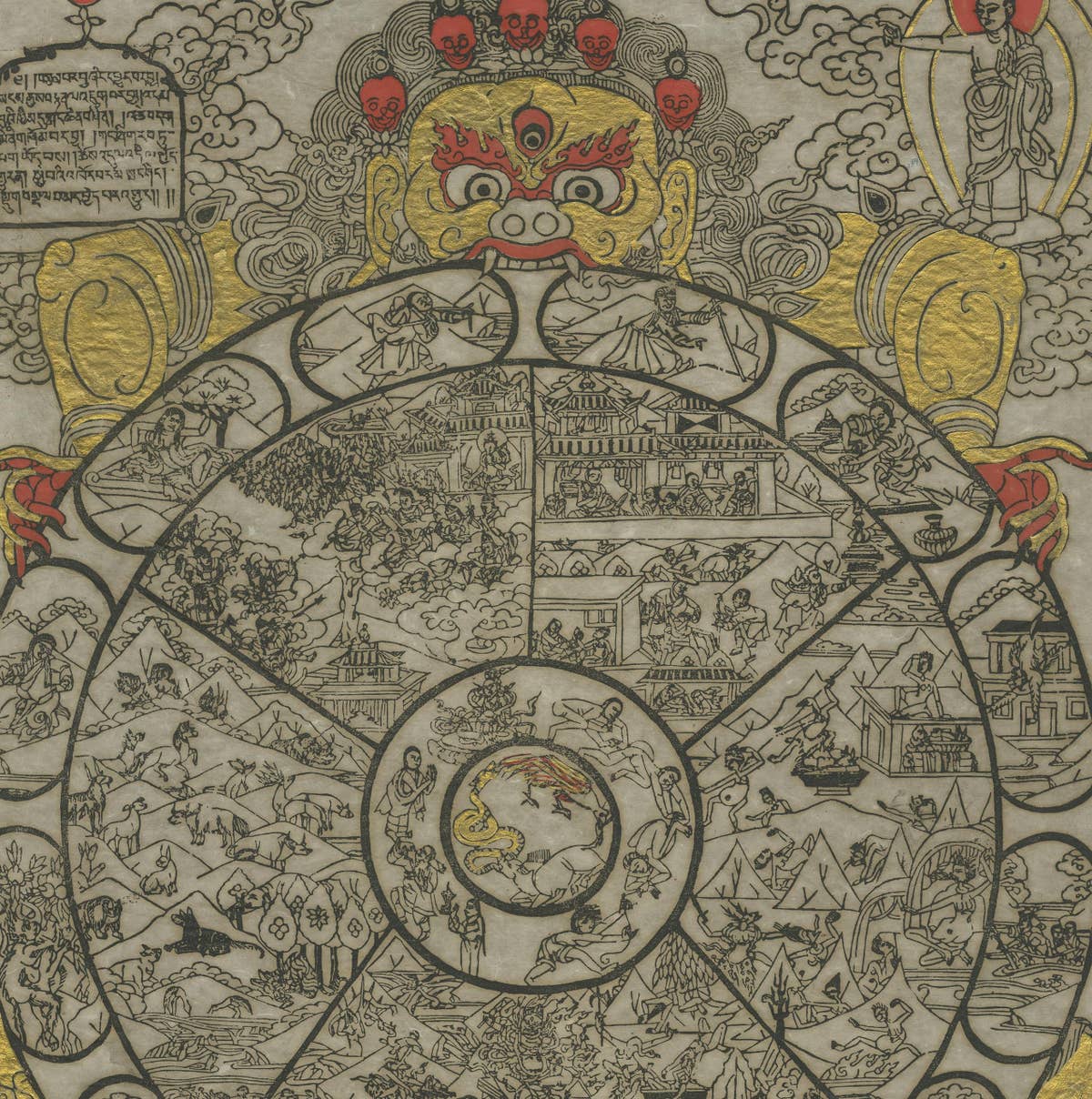 Vintage Print of a Demon Holding the Bhavachakra, The Wheel of Life 'c.1971'
