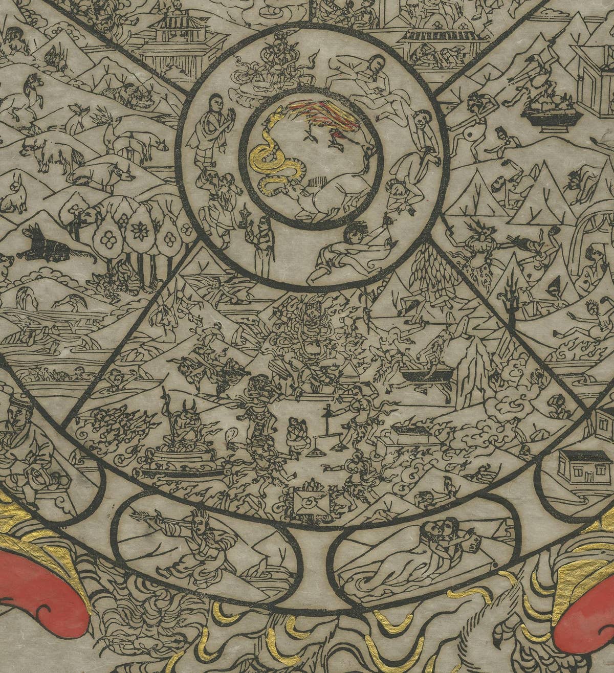 Vintage Print of a Demon Holding the Bhavachakra, The Wheel of Life 'c.1971'