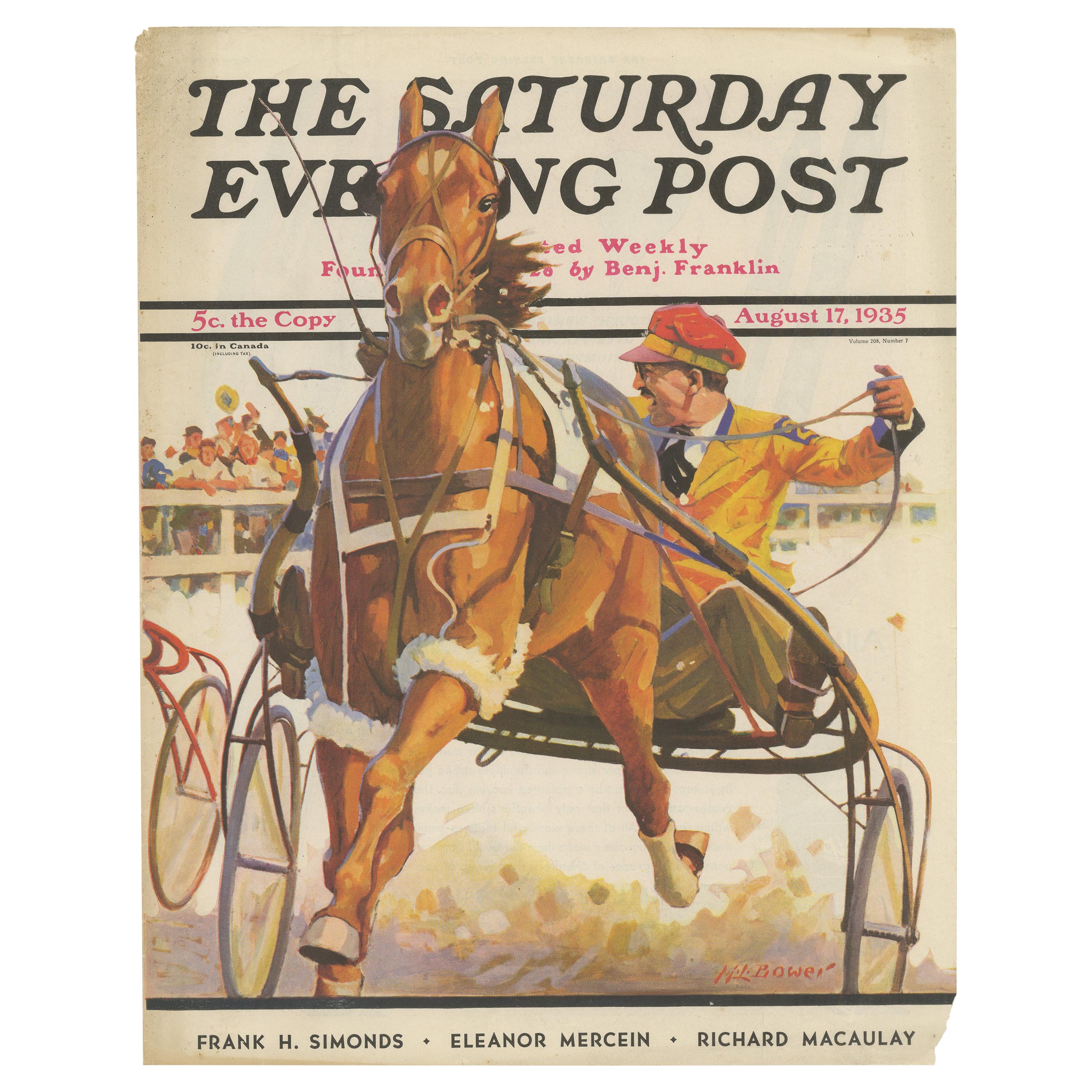 Impression vintage d'une course de chevaux « The Saturday Evening Post » (le stand du soir du samedi), 1935