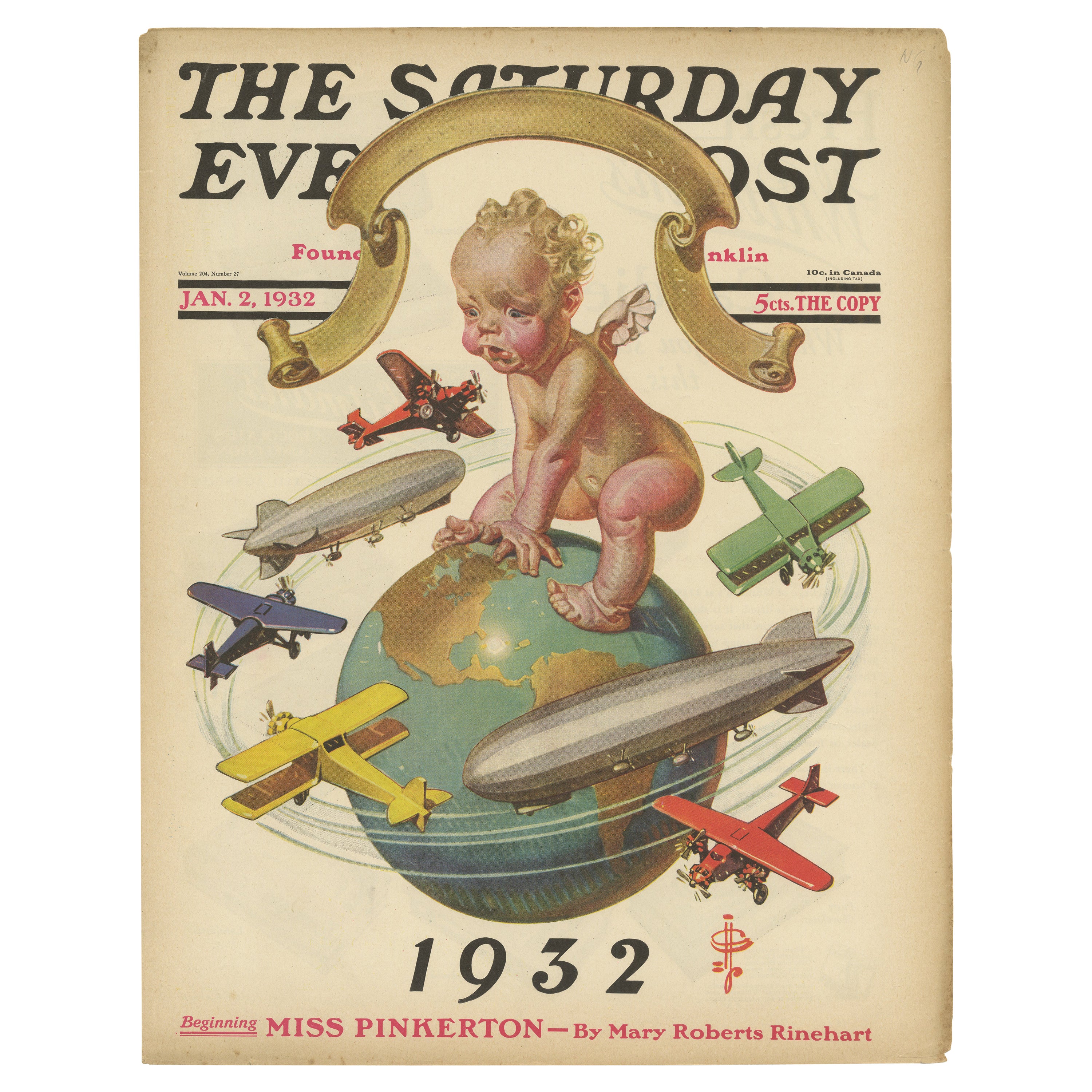 Vintage-Vintage-Druck von Flugzeugen mit einem Baby 'The Saturday Evening Post' '1932'
