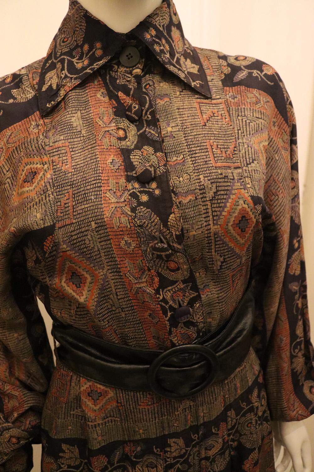 Vintage Print Shirt Dress by Jean Varon For Sale 1