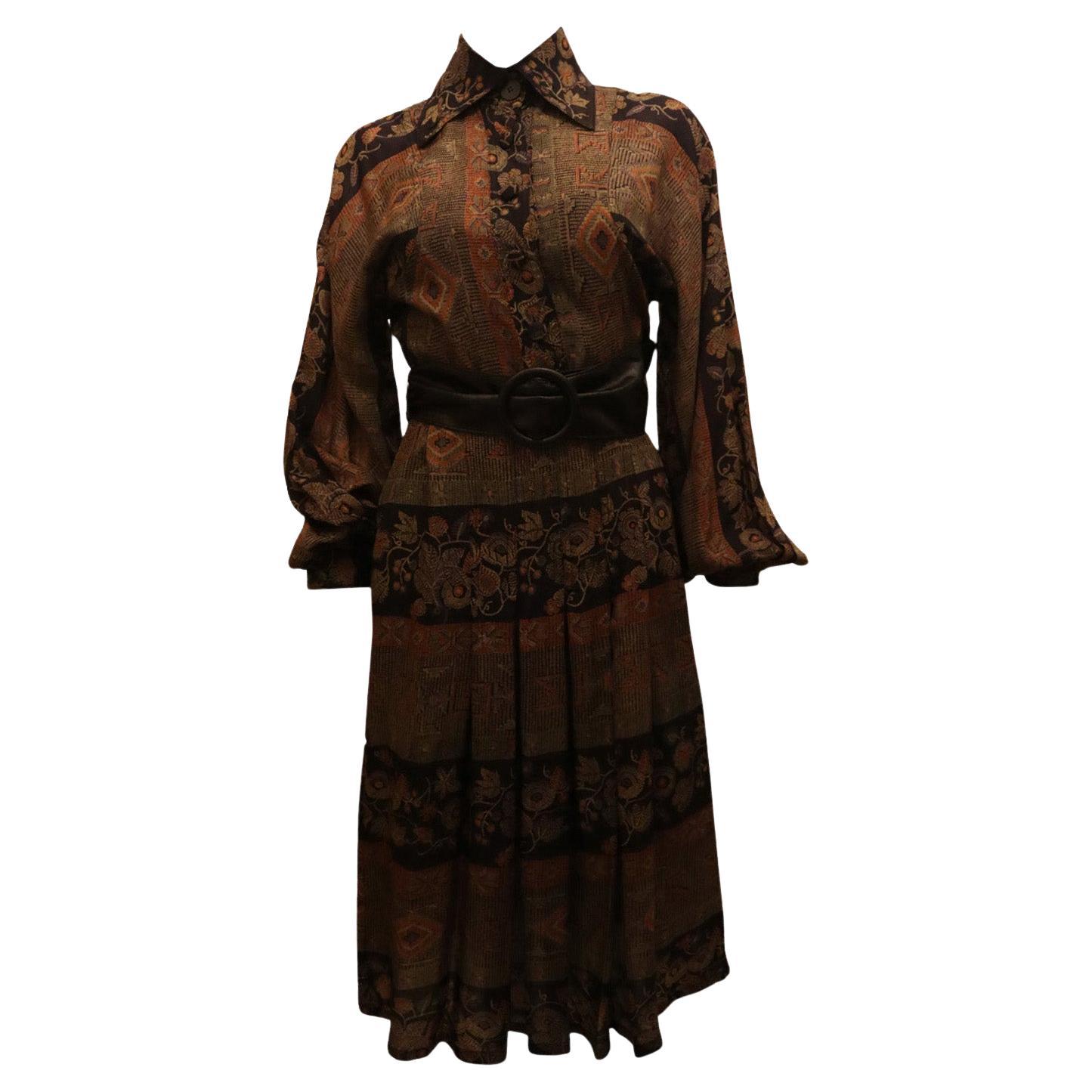 Vintage Print Shirt Dress by Jean Varon For Sale
