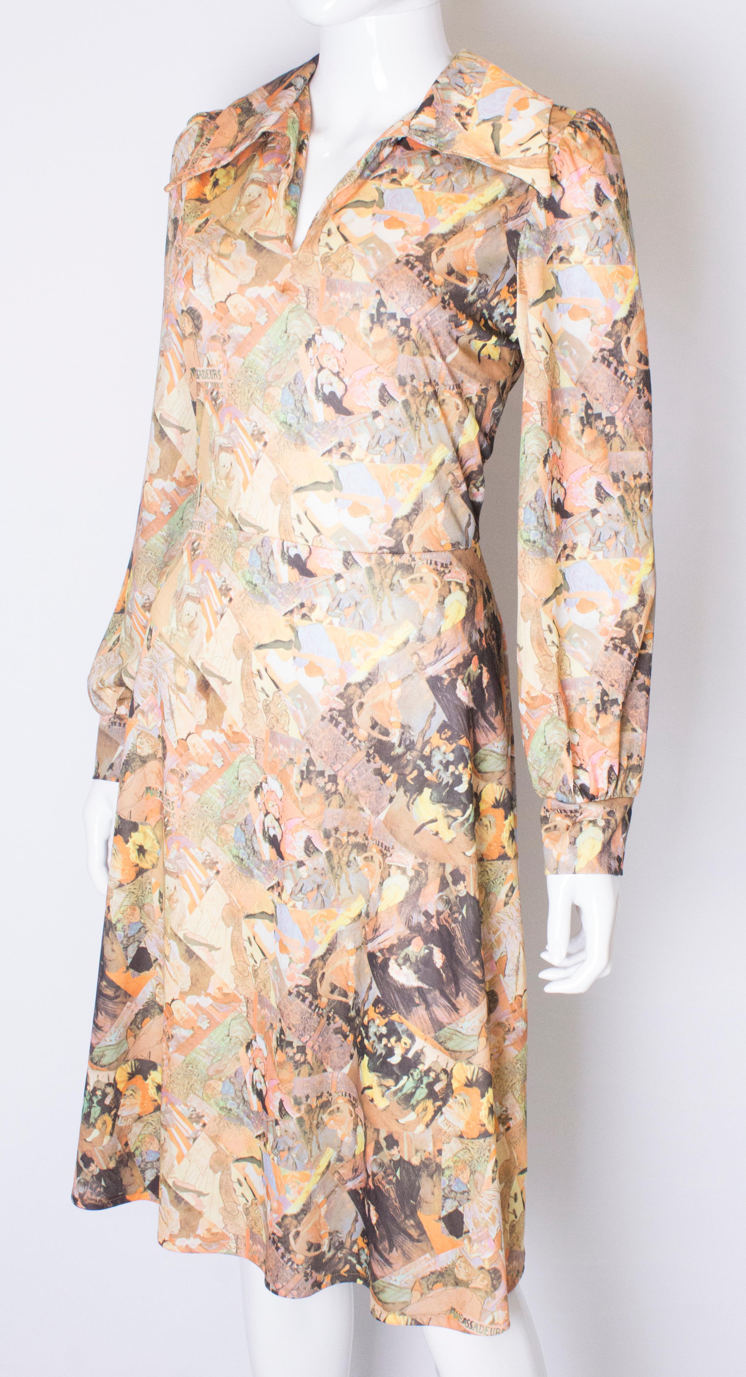 Beige Vintage Print Shirt Dress For Sale