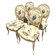 Vintage Printed Chinoiserie Medallion Dining Chairs - Set of 4