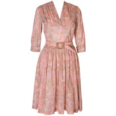 Vintage  Printed Cotton Day Dress with Decorative Belt