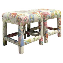 Vintage Printed Paper Napkin Low Stools - A Pair