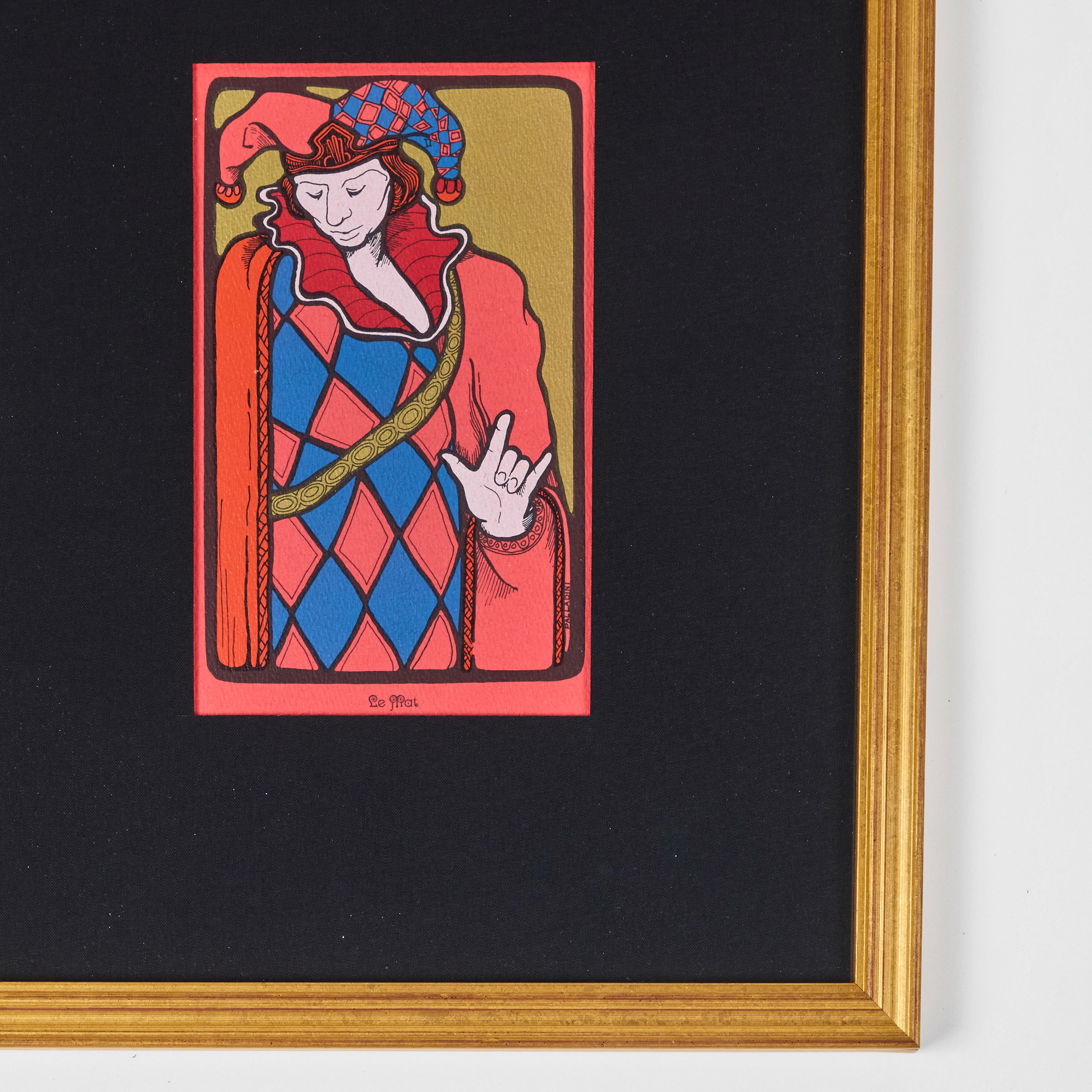 Vintage Printed Tarot Card by David Mario Palladini, c 1967  Le Mat In Excellent Condition For Sale In Pasadena, CA