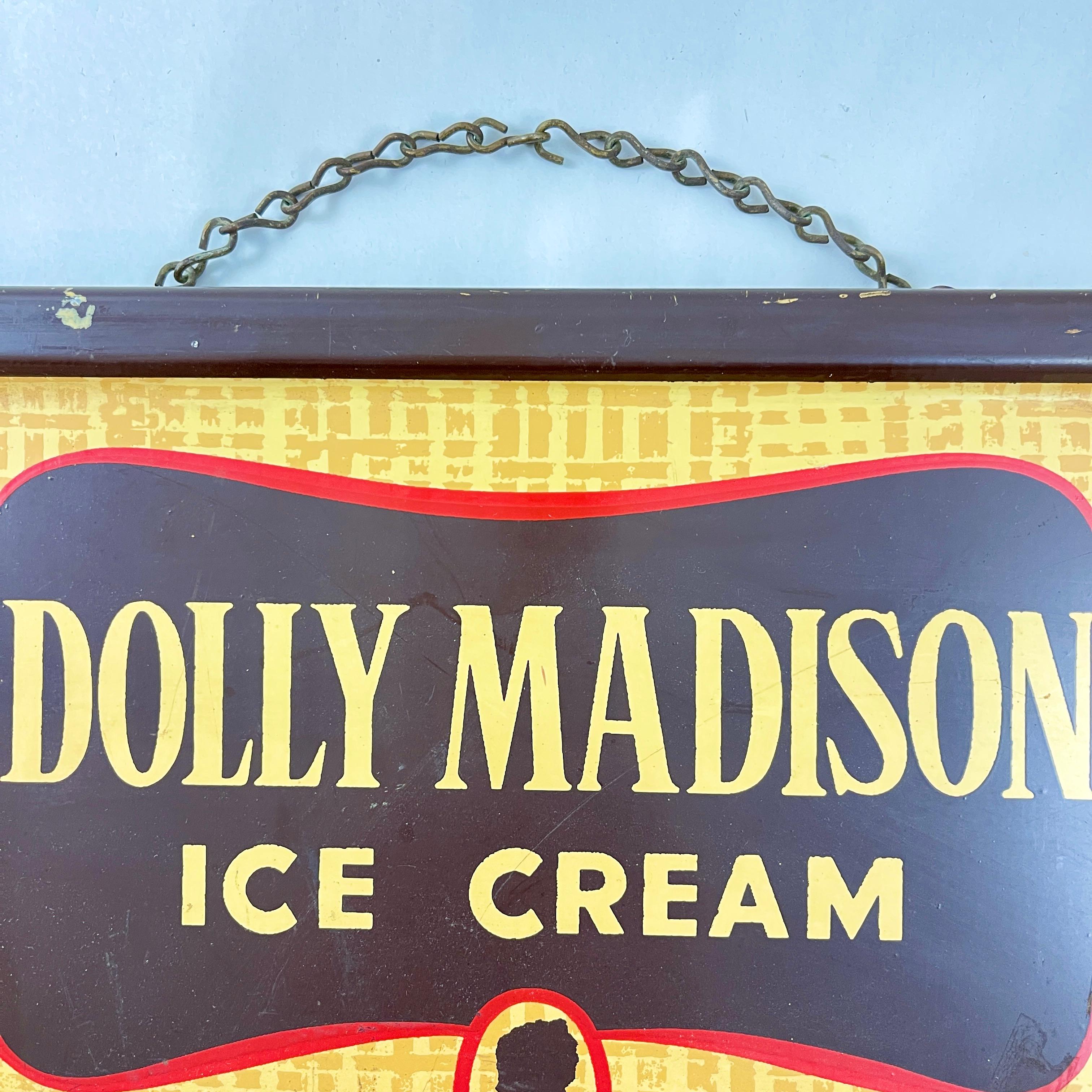 Tablero de sabores de helados Dolly Madison de estaño impreso vintage Estadounidense en venta