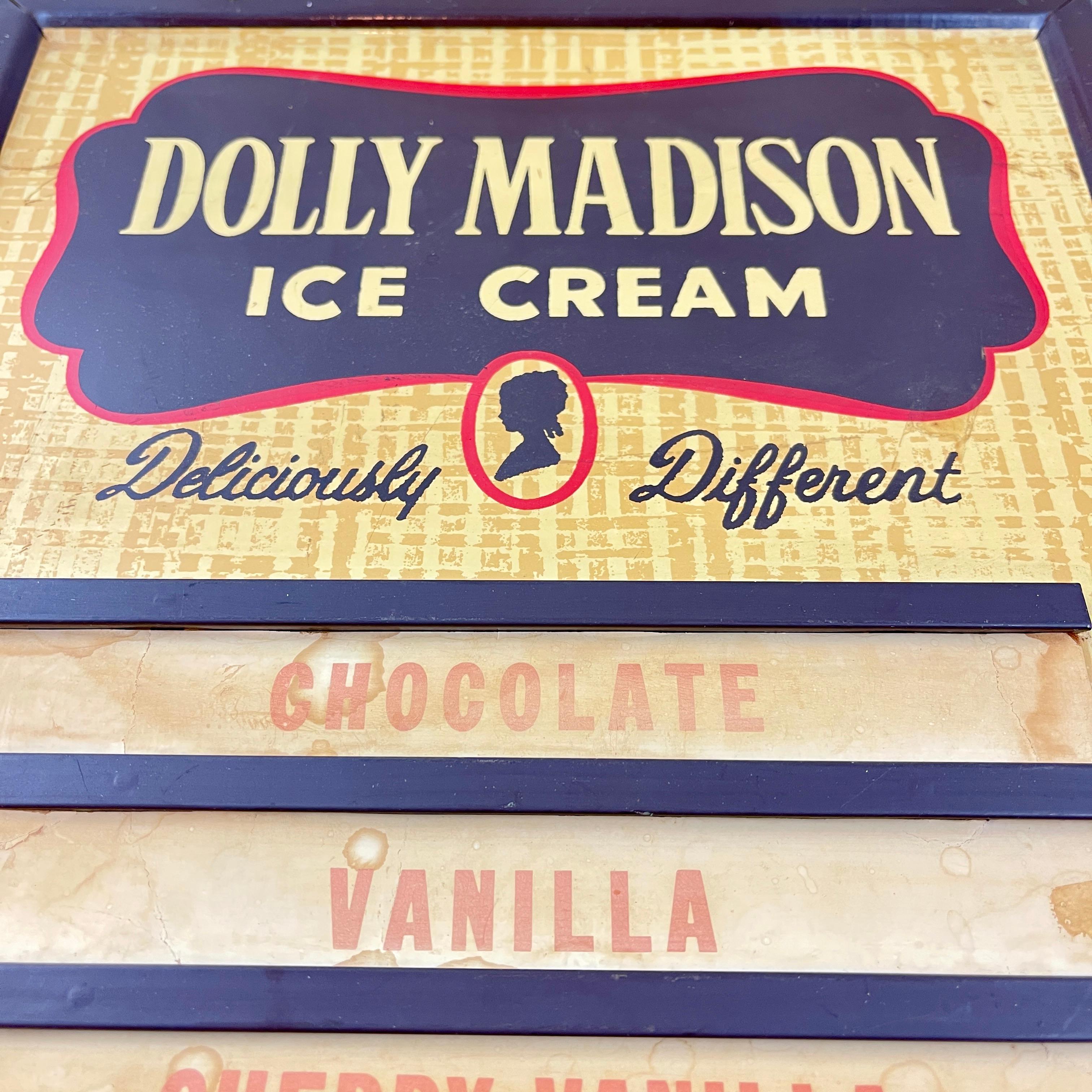 Tablero de sabores de helados Dolly Madison de estaño impreso vintage en Bueno estado para la venta en Philadelphia, PA
