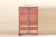 Vintage Red Printer's Wood Chest of Drawers, Industrial Design from the 1940s