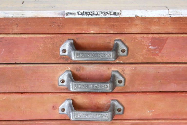 Vintage Red Printer's Wood Chest of Drawers, Industrial Design from the