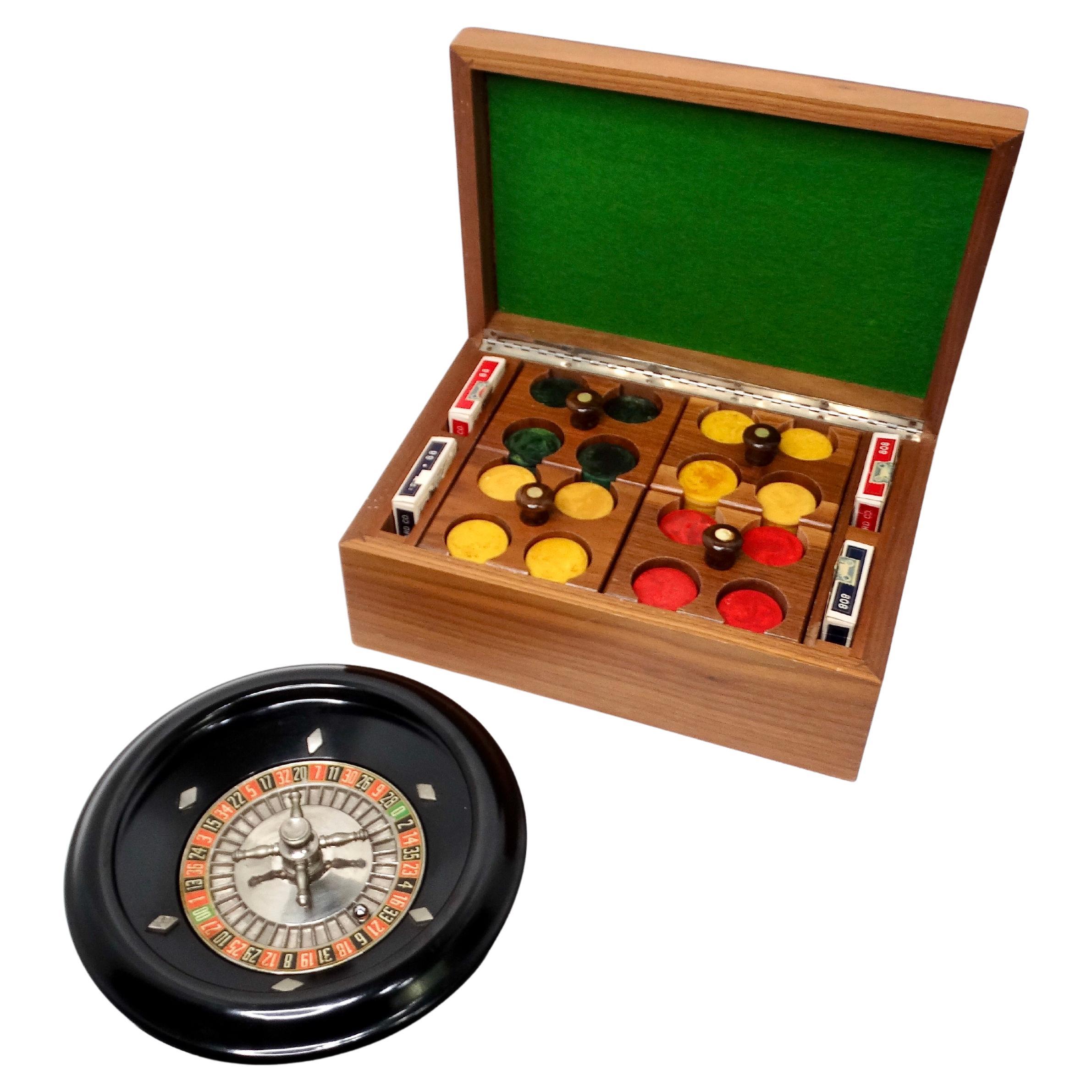Vintage Professional Grade Wood Roulette & Poker Card Chip Tray Set
