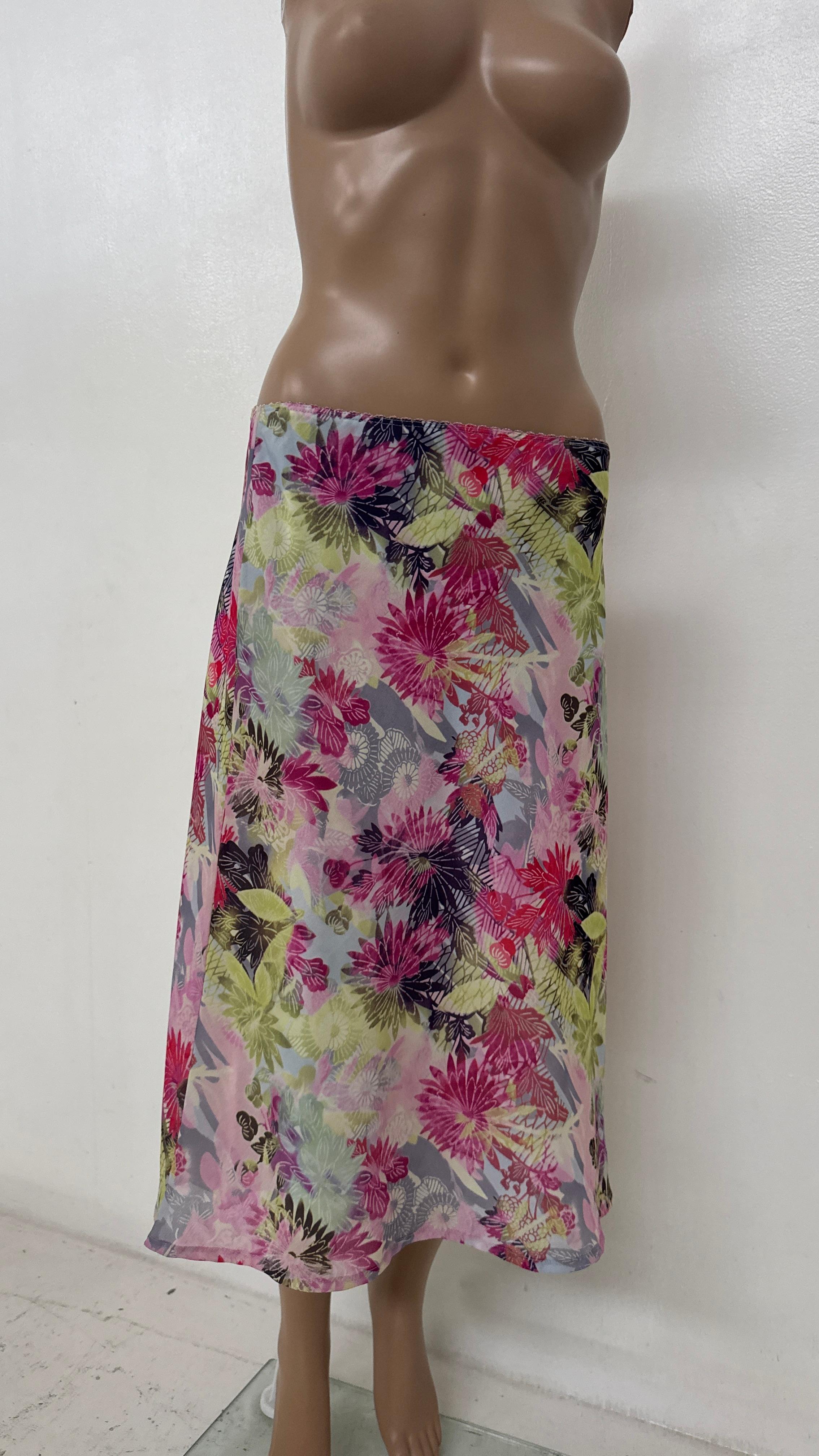 Women's Vintage Promod Floral A-Line Skirt in Sheer Organza-Like Fabric For Sale