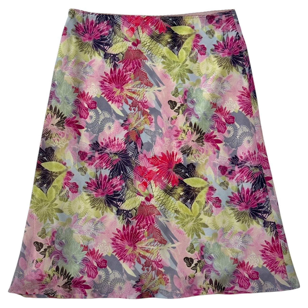 Vintage Promod Floral A-Line Skirt in Sheer Organza-Like Fabric For Sale