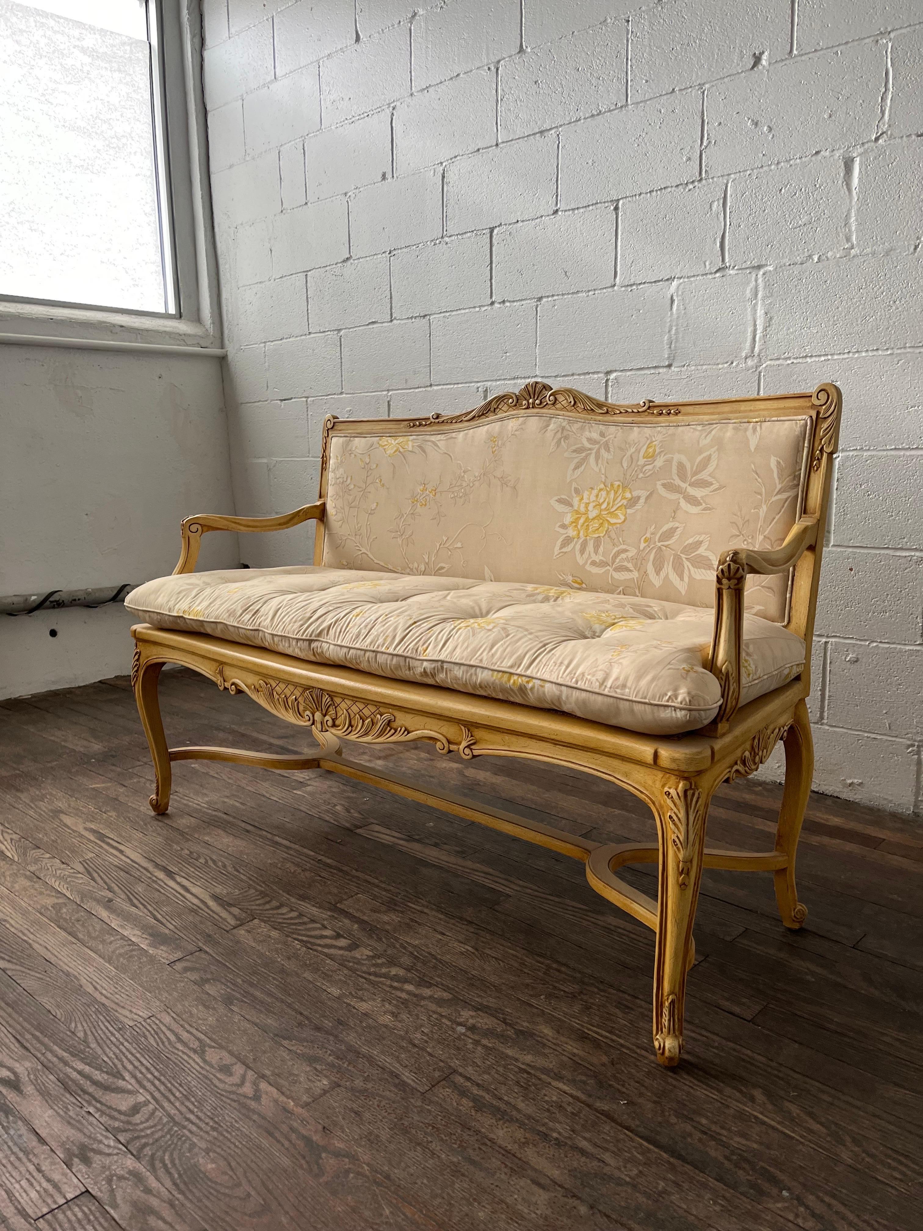 Unknown Vintage Provincial Cane Upholstered Settee For Sale
