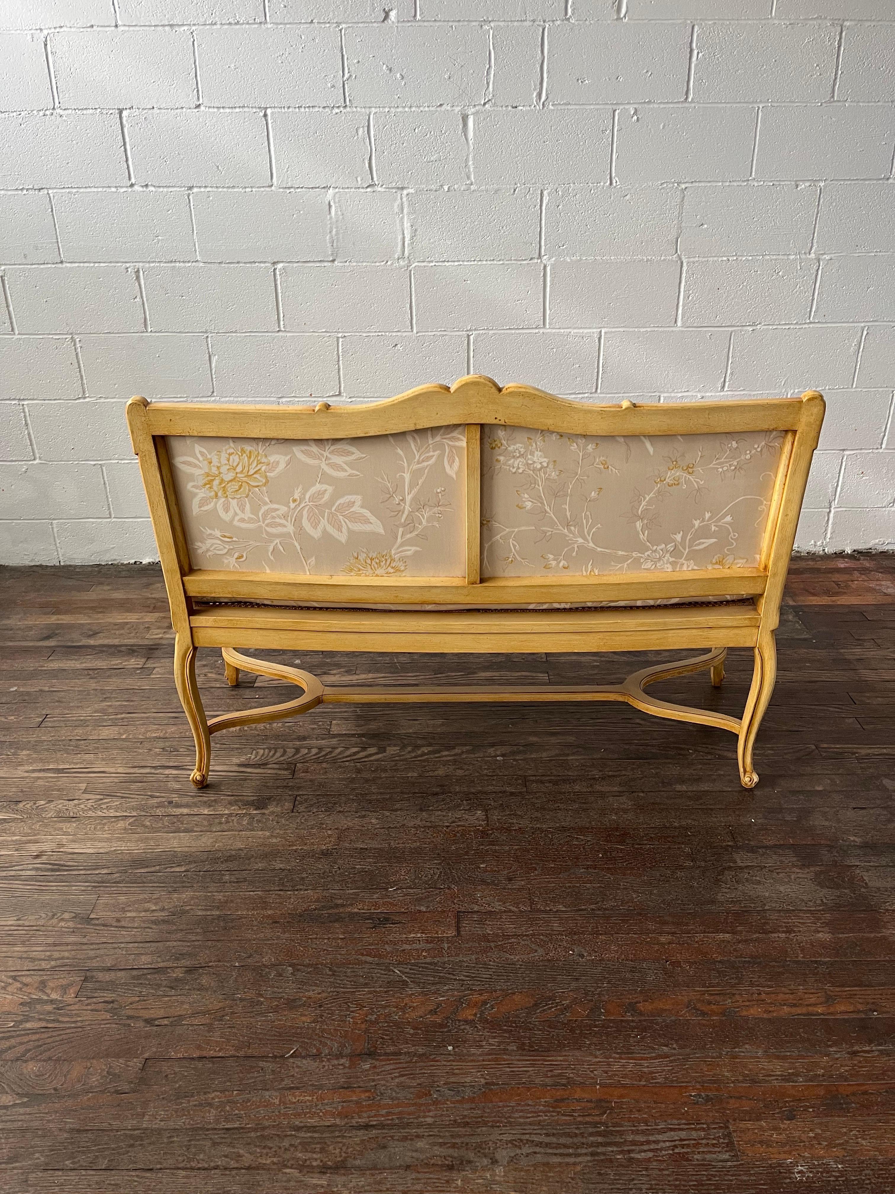 Vintage Provincial Cane Upholstered Settee In Good Condition For Sale In W Allenhurst, NJ