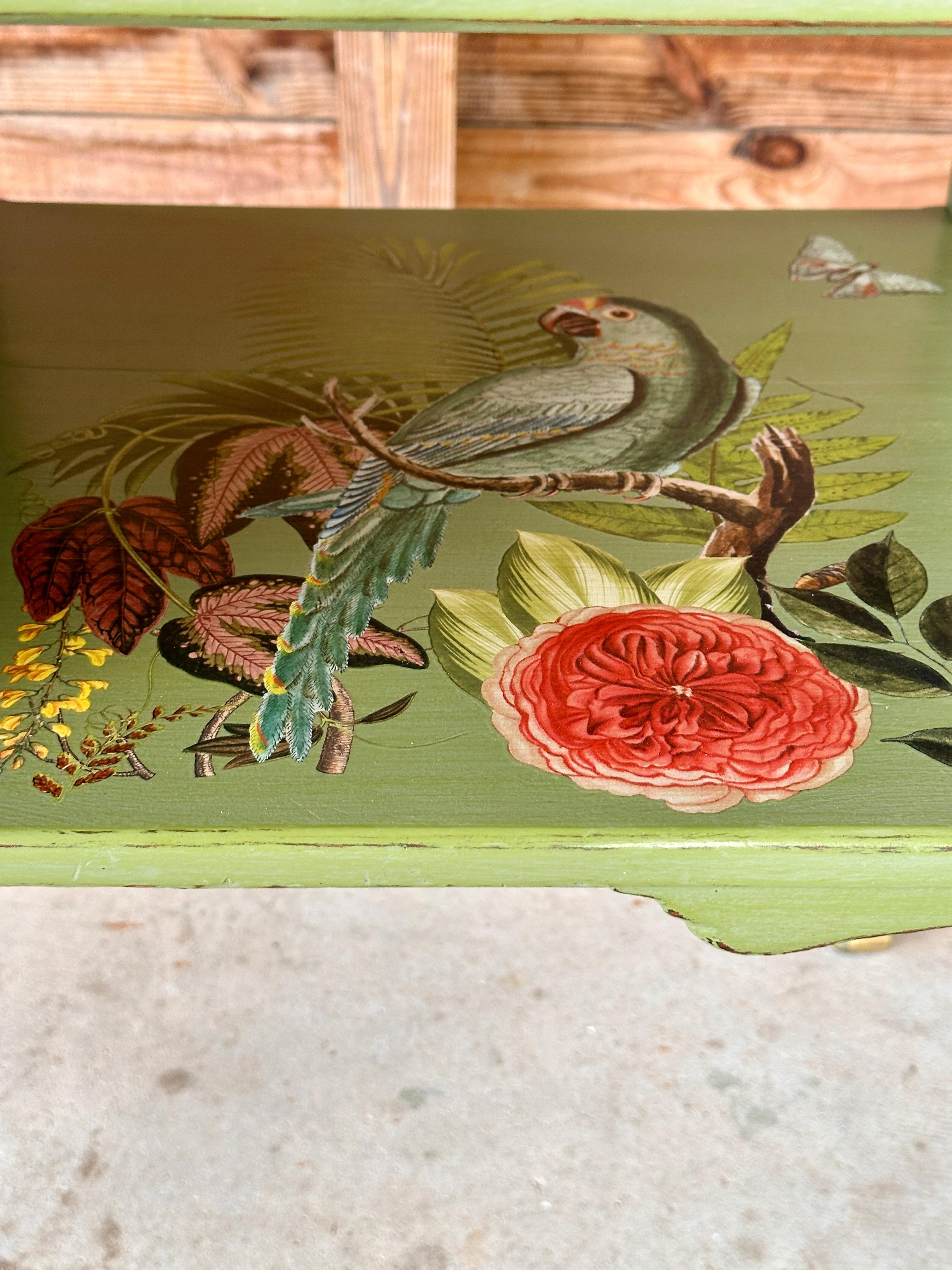 Vintage Provincial Coastal Tropical Hand Painted Decoupage Sideboard 4