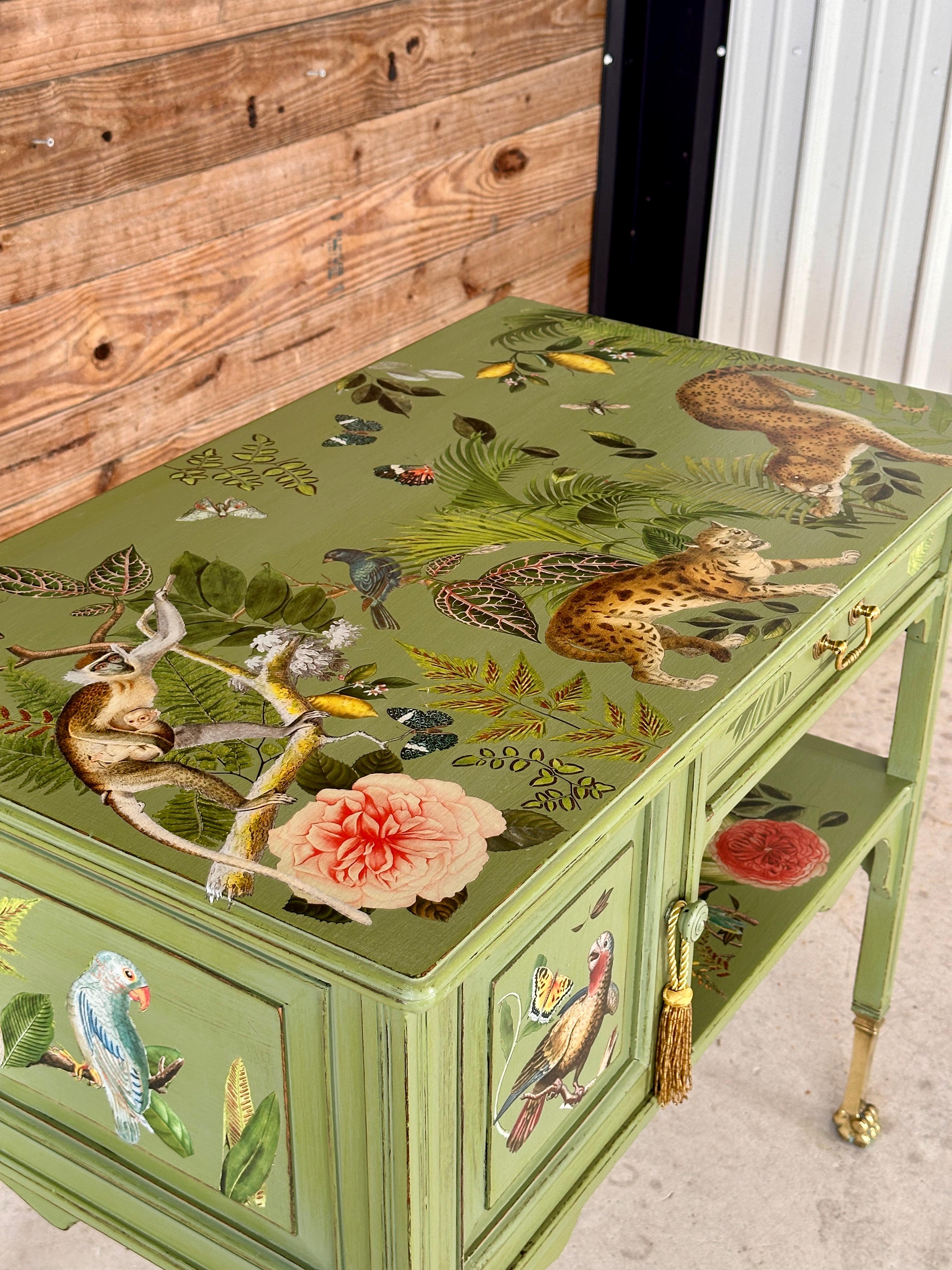 Vintage Provincial Coastal Tropical Hand Painted Decoupage Sideboard 6