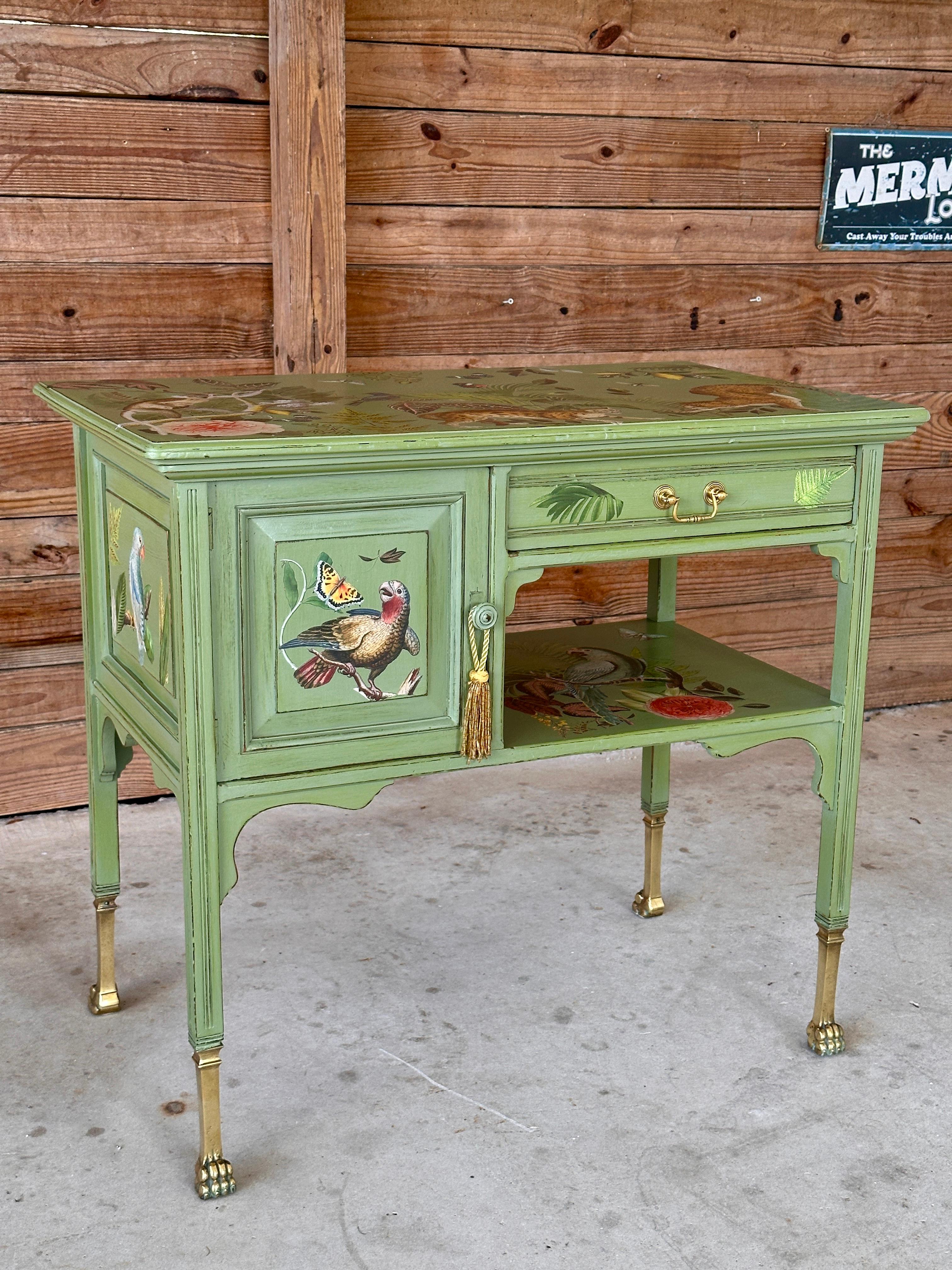 Vintage Provincial Coastal Tropical Hand Painted Decoupage Sideboard 8