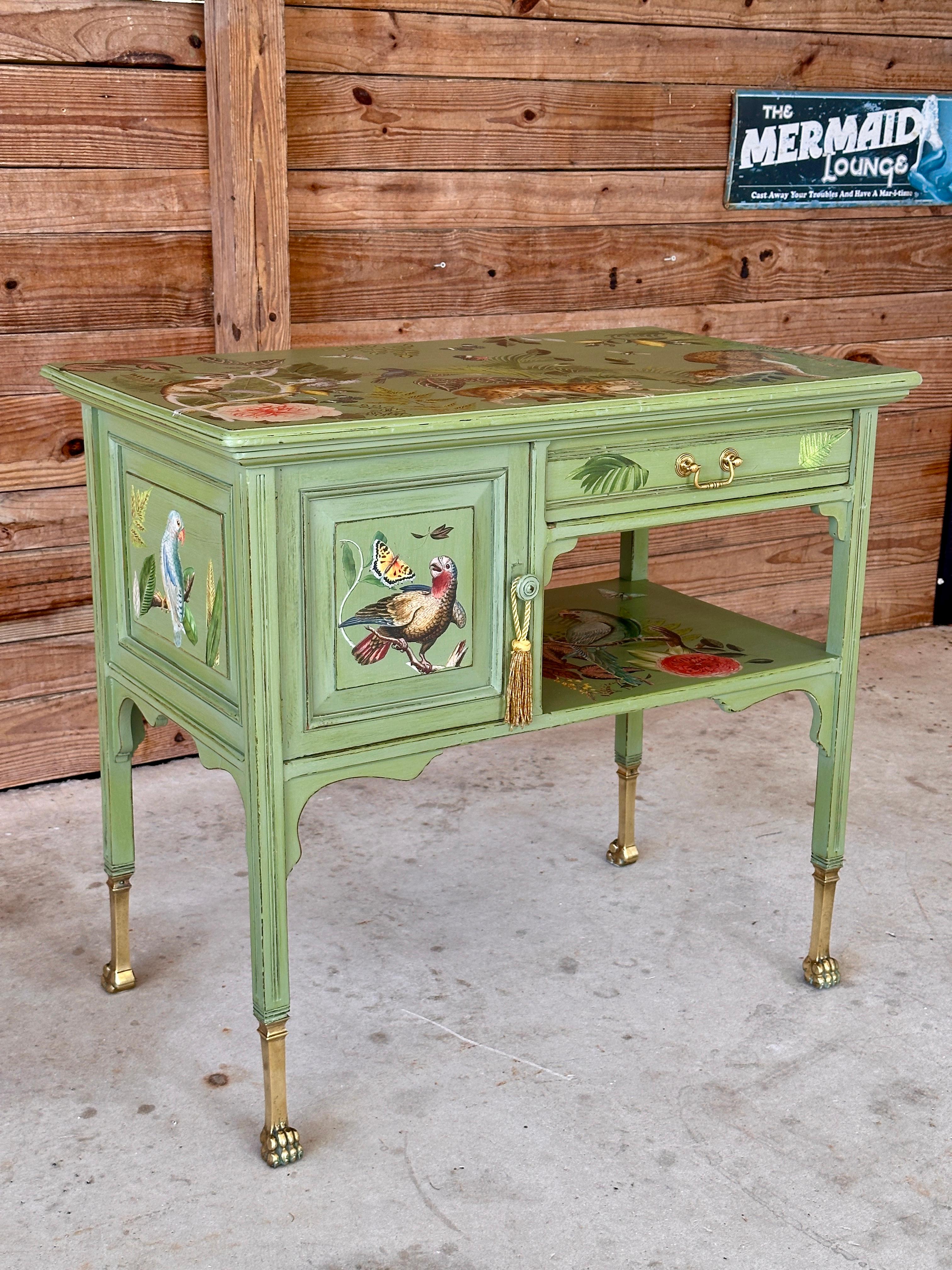 Unknown Vintage Provincial Coastal Tropical Hand Painted Decoupage Sideboard