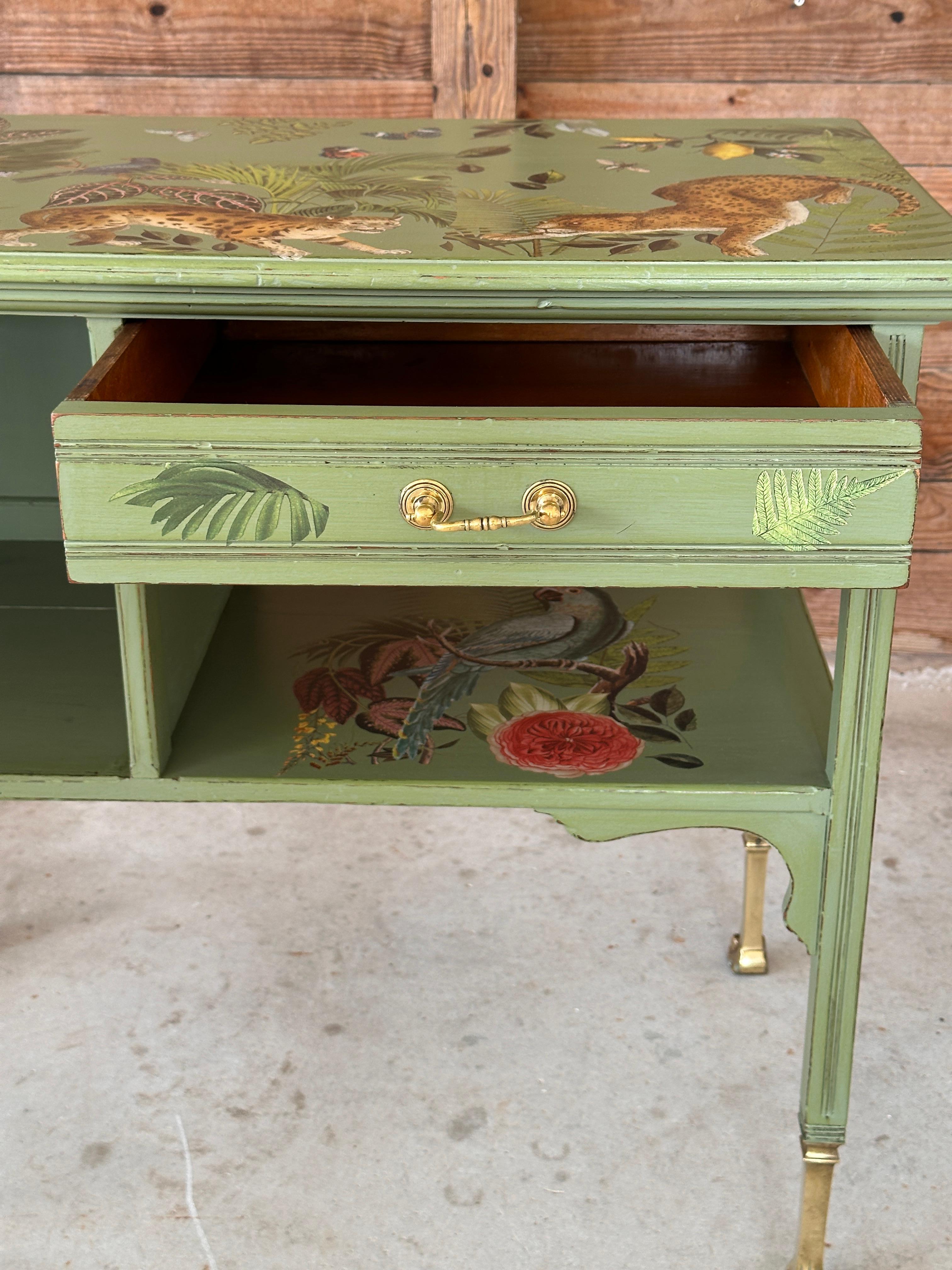 Hand-Crafted Vintage Provincial Coastal Tropical Hand Painted Decoupage Sideboard