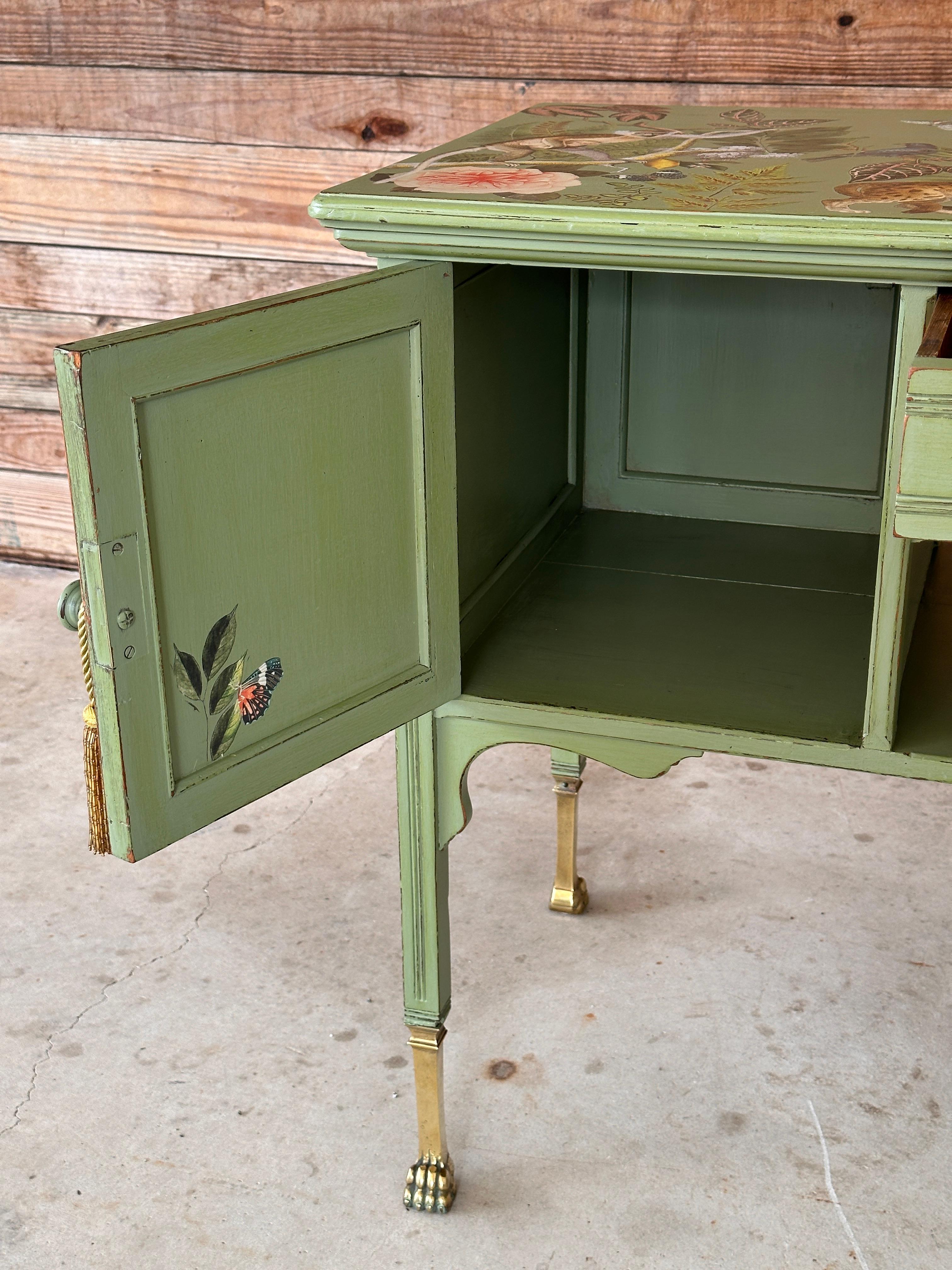 Vintage Provincial Coastal Tropical Hand Painted Decoupage Sideboard In Good Condition In North Fort Myers, FL