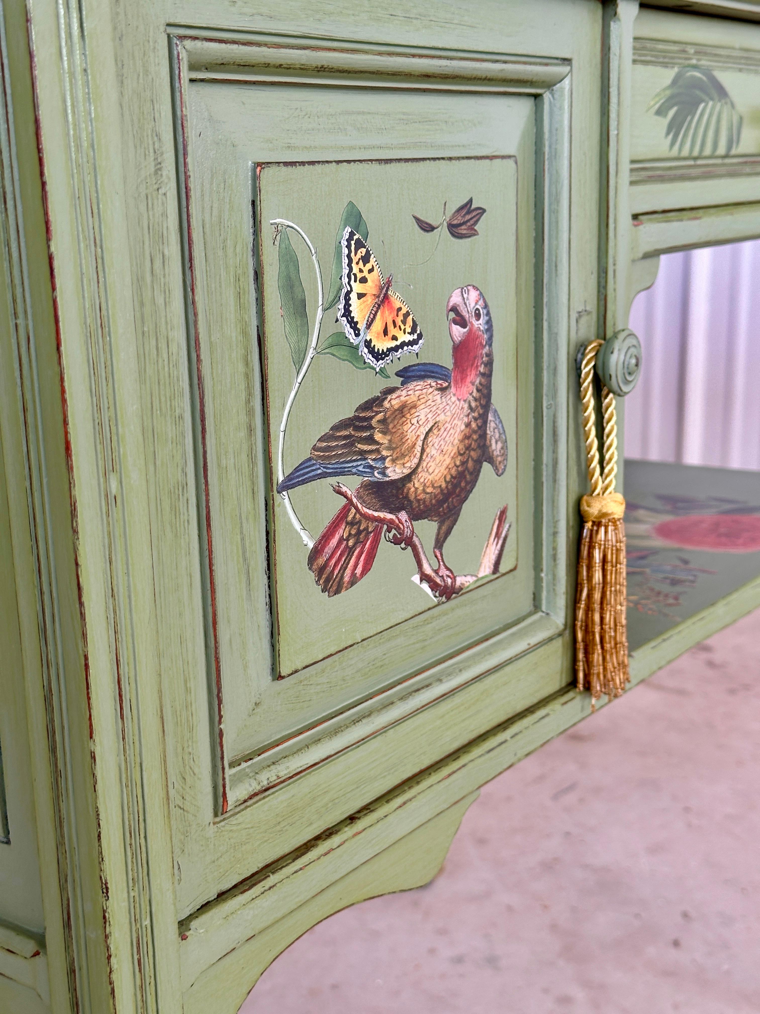 20th Century Vintage Provincial Coastal Tropical Hand Painted Decoupage Sideboard