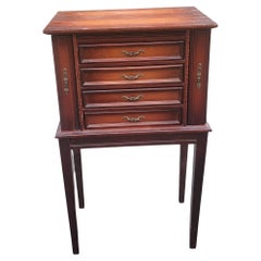 Retro Provincial Style Fruitwood Jewelry Chest with Flip Top Mirror