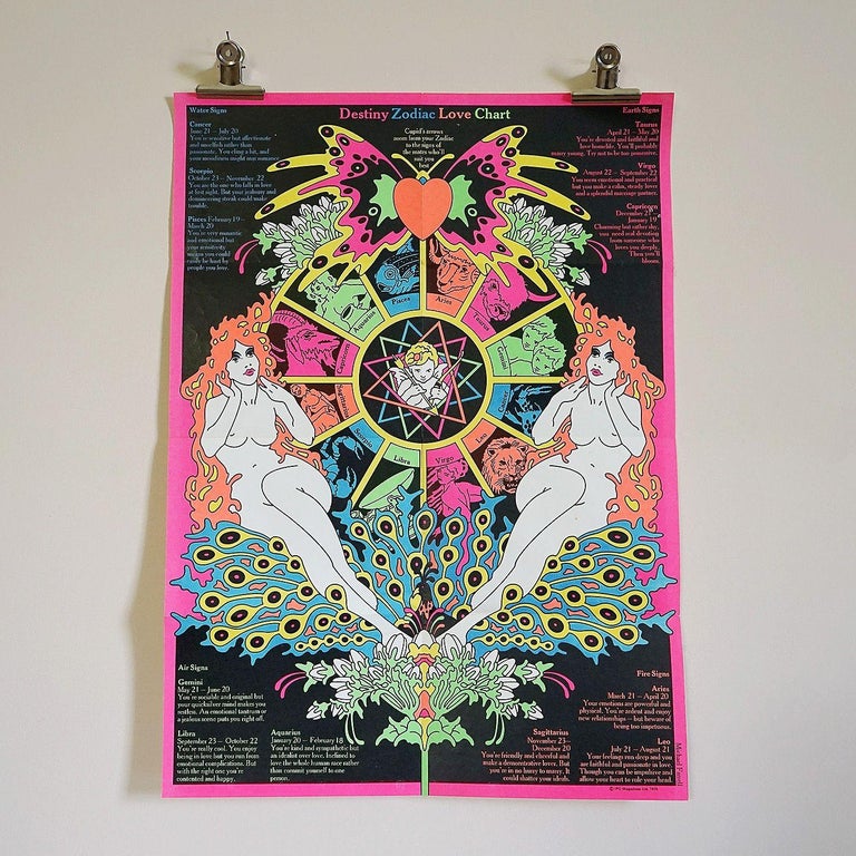 Vintage Psychedelic Destiny Zodiac Love Chart Poster By Michael Farrell For Sale At 1stdibs Vintage Psychedelic Destiny Zodiac Love Chart Poster By Michael Farrell For Sale At 1stdibs