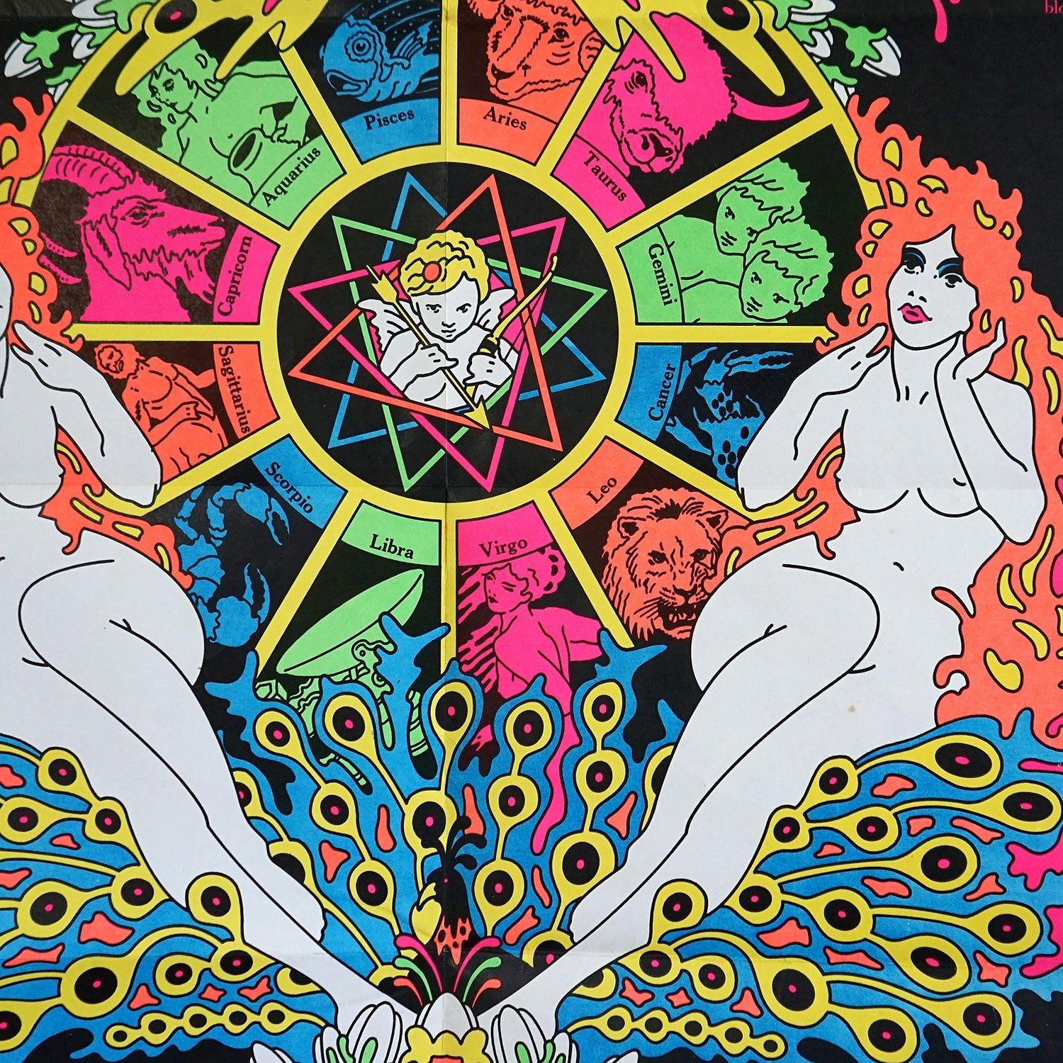 Mid-Century Modern Affiche psychédélique vintage Destiny Zodiac Love Chart de Michael Farrell, 1970 en vente