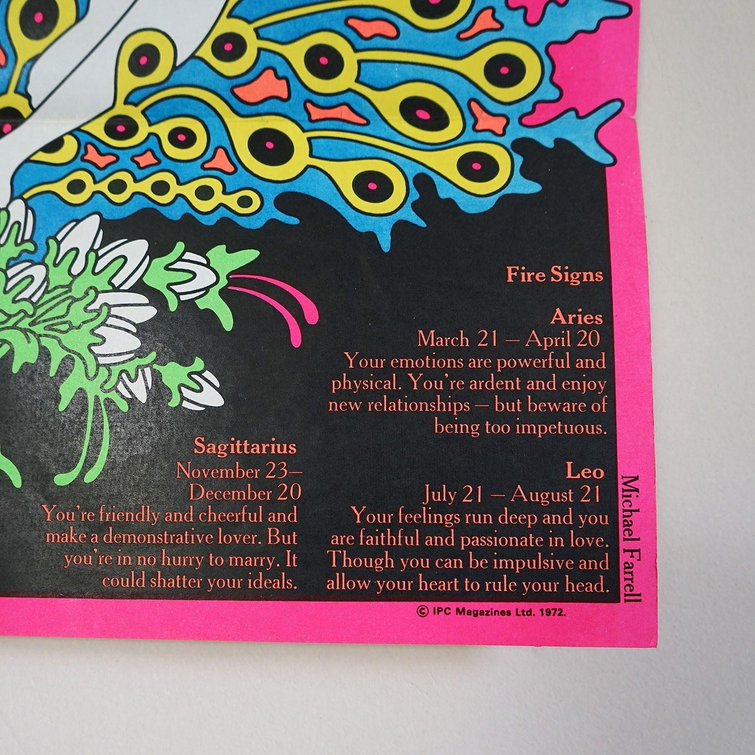 Vintage Psychedelic 'Destiny Zodiac Love Chart' Poster by Michael Farrell, 1970s In Good Condition For Sale In Bristol, GB