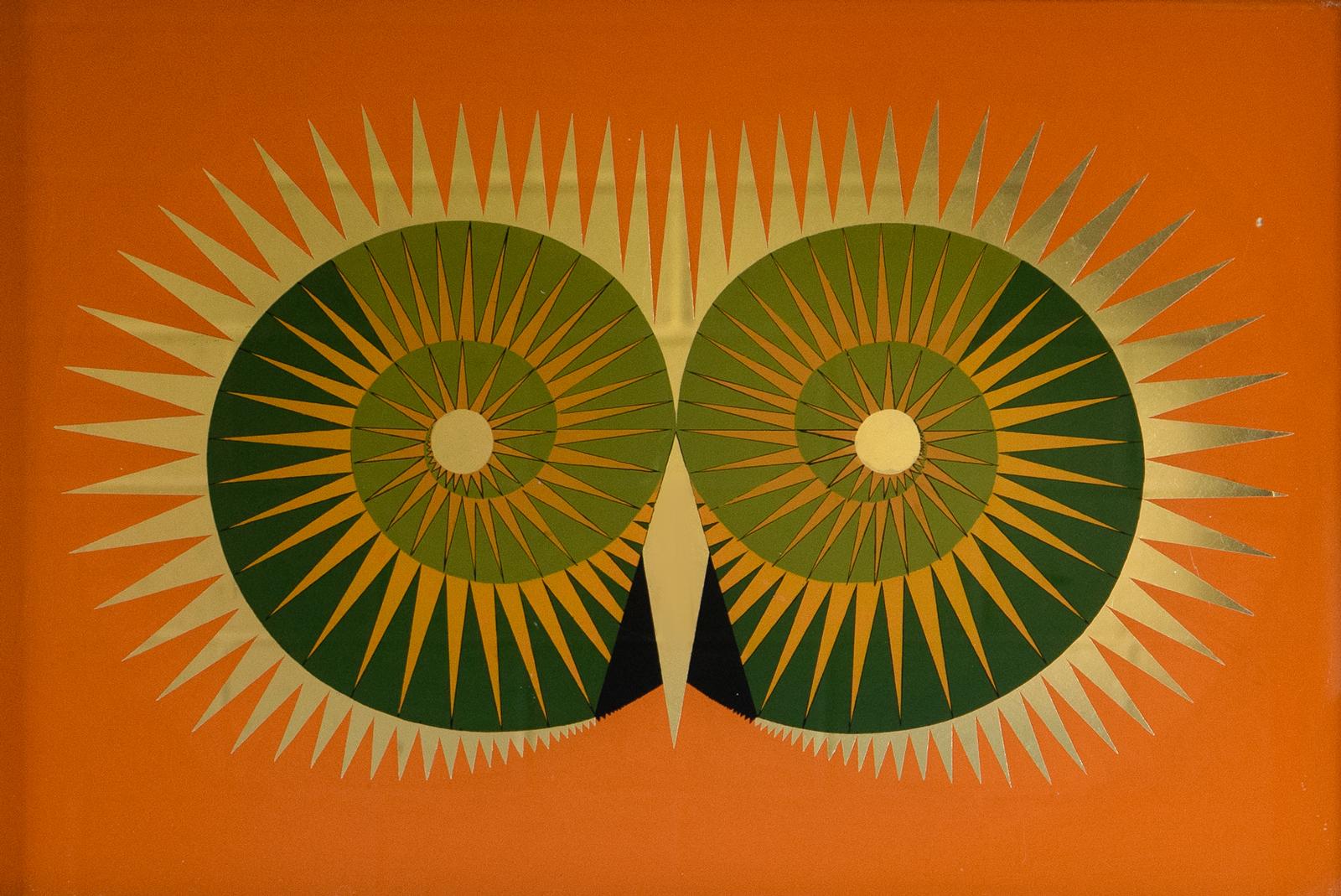 Europeo Specchio da parete psichedelico d'epoca a tecnica mista, 1970S