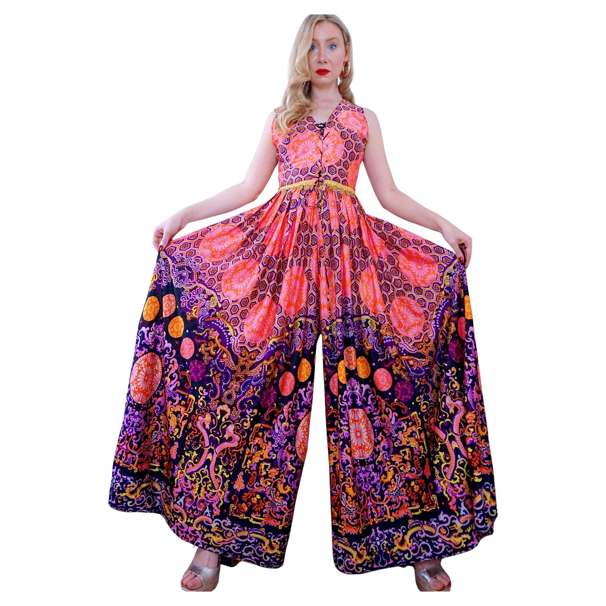 Vintage psychedelic wide leg jumpsuit For Sale