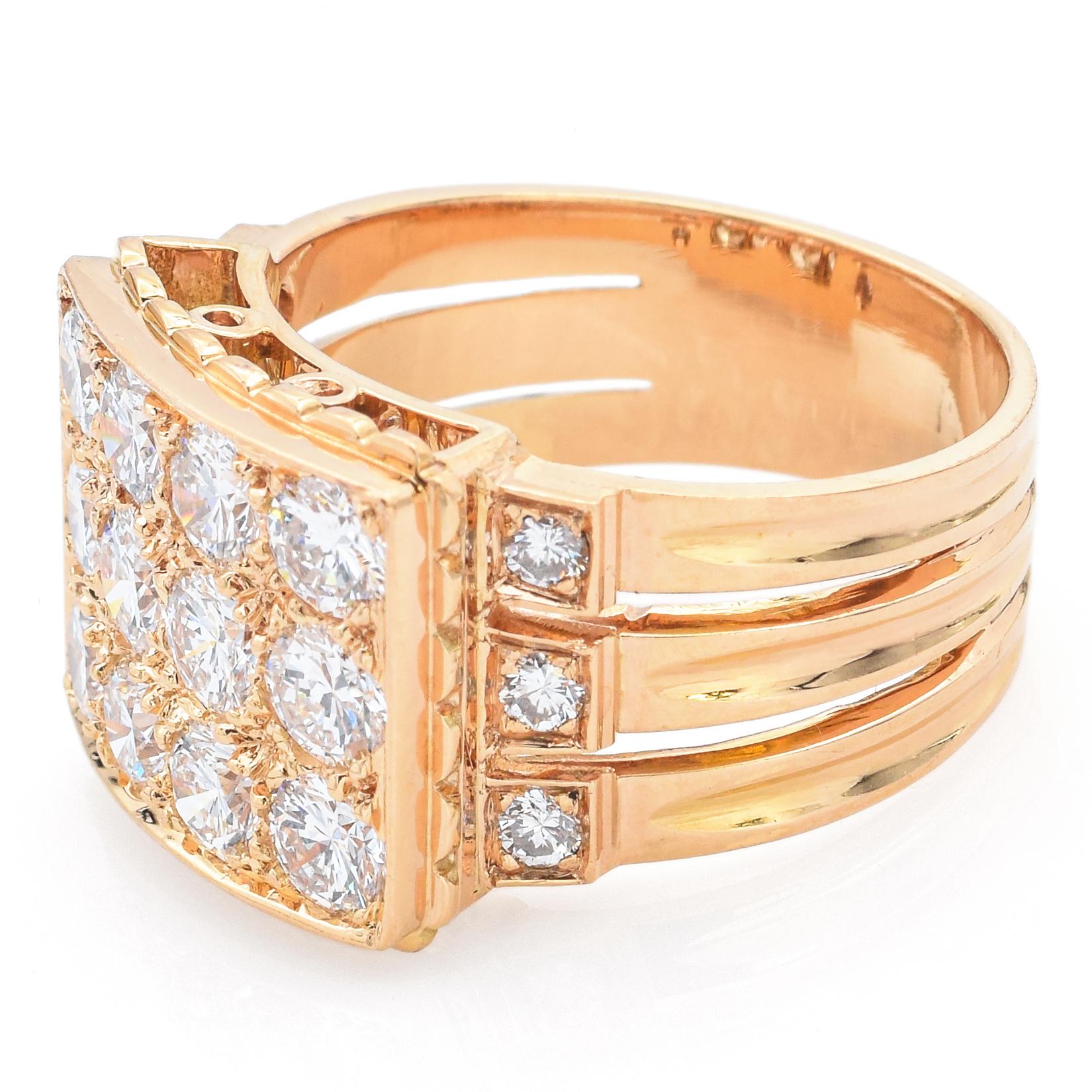 Vintage PTJ Signiert Französisch 3,24 TCW Diamant Gelbgold Ring Größe 10, Vintage PTJ (Rundschliff)