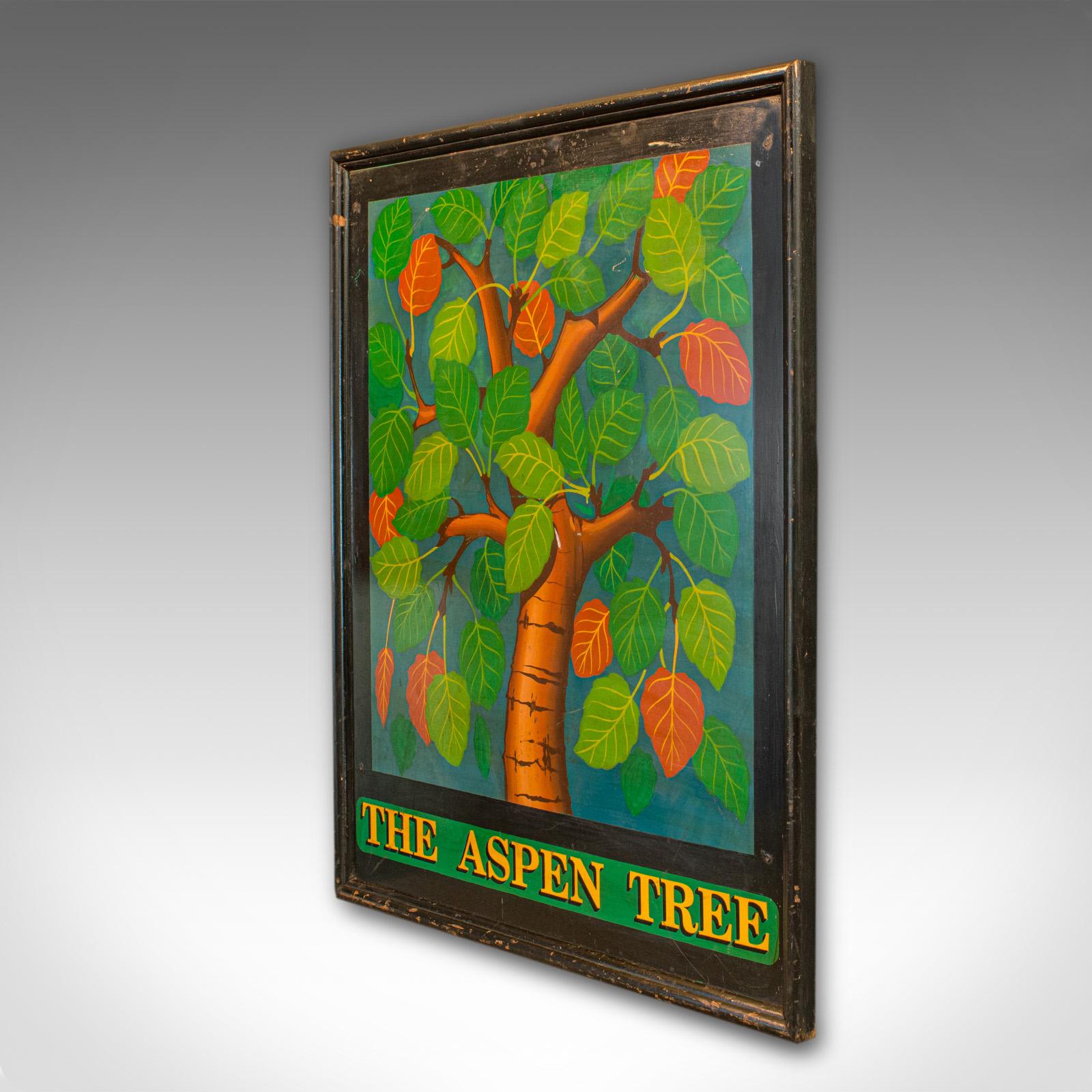 Mid-Century Modern Vintage Pub Sign, English, Pine, Hand Painted, 'The Aspen Tree', circa 1950