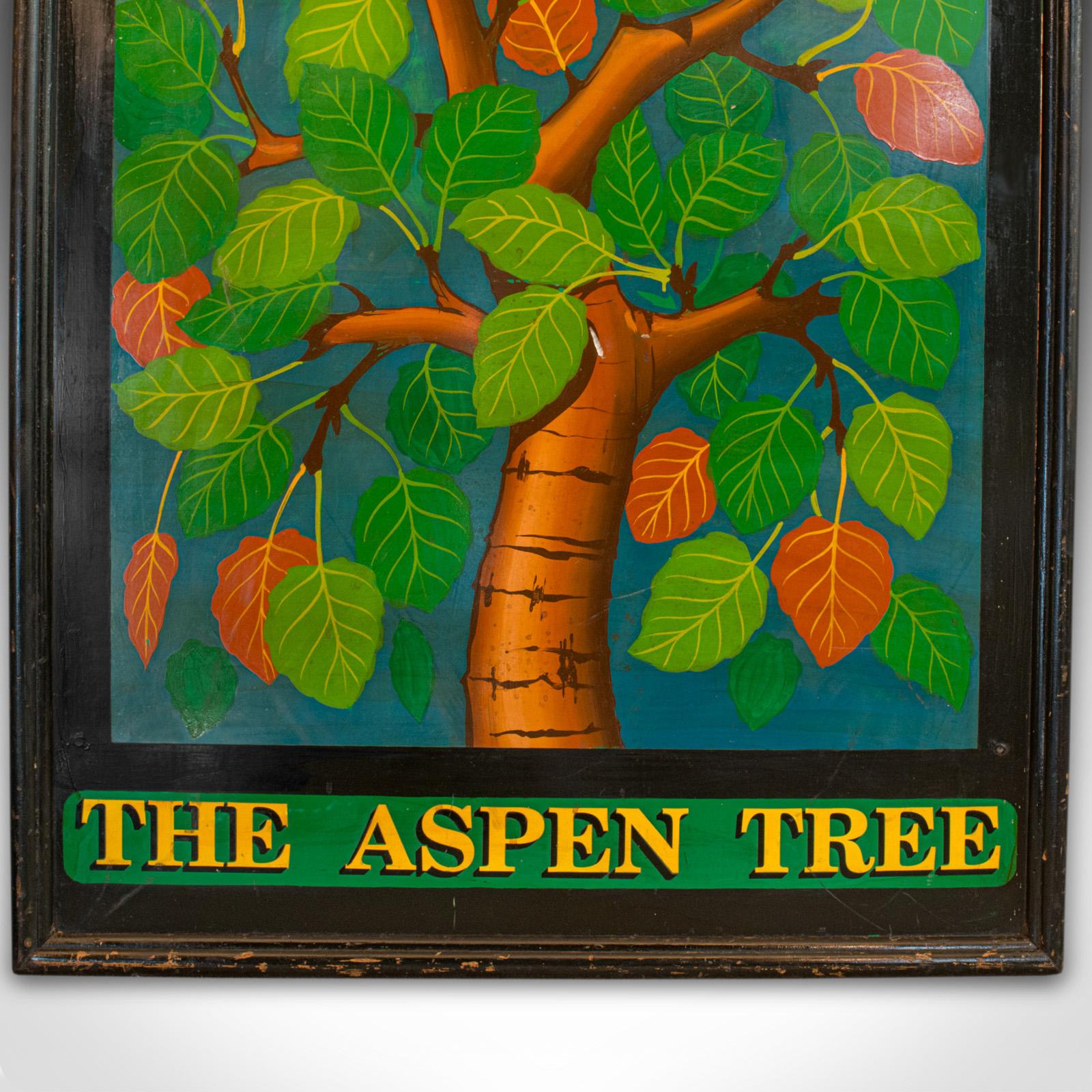 20th Century Vintage Pub Sign, English, Pine, Hand Painted, 'The Aspen Tree', circa 1950