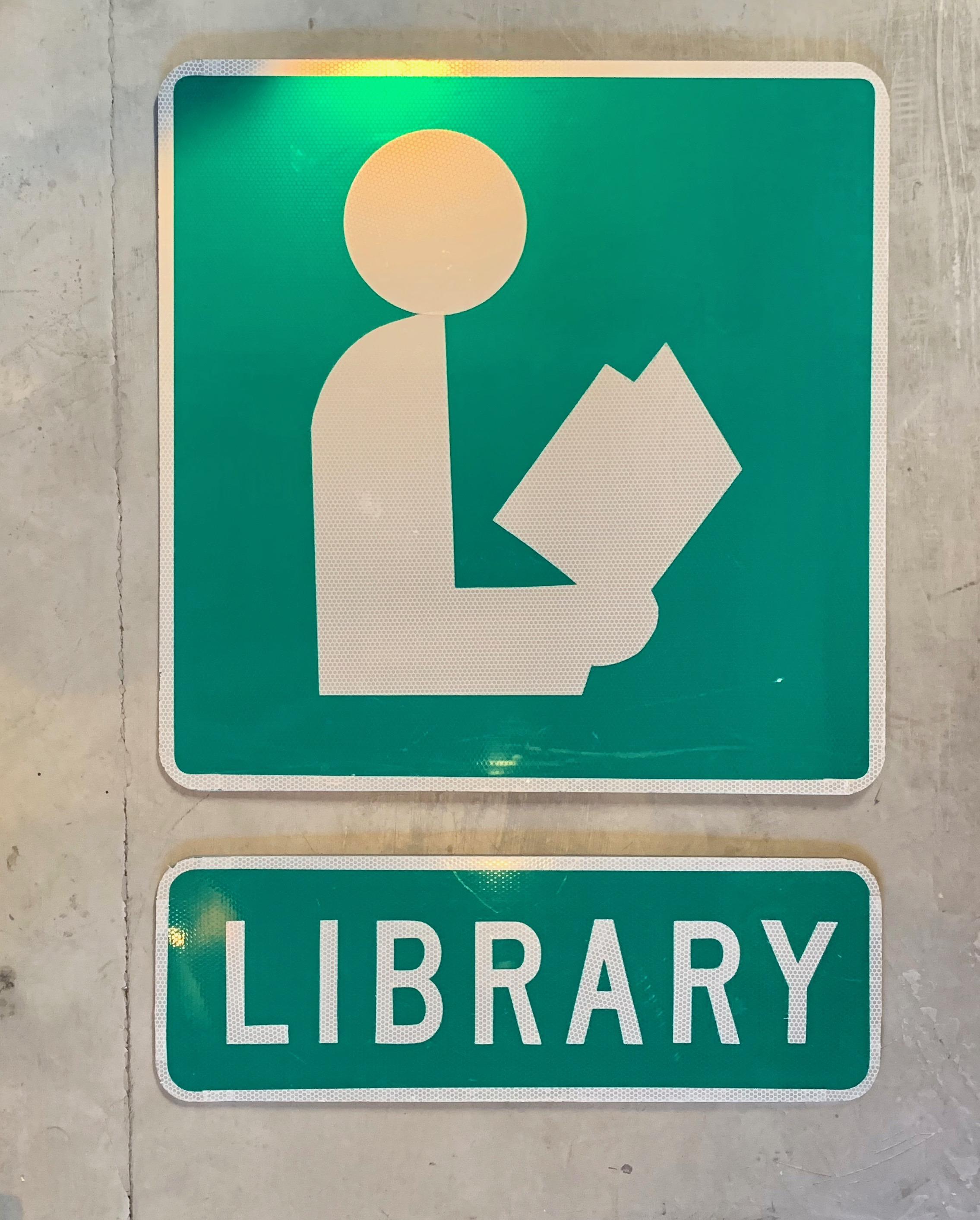 Vintage public library sign. Two pieces. Very good vintage condition. 32