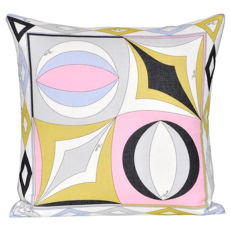 Vintage Rare Pucci Geometric Scarf Irish Linen Cushion Pillow Pink Blue Yellow