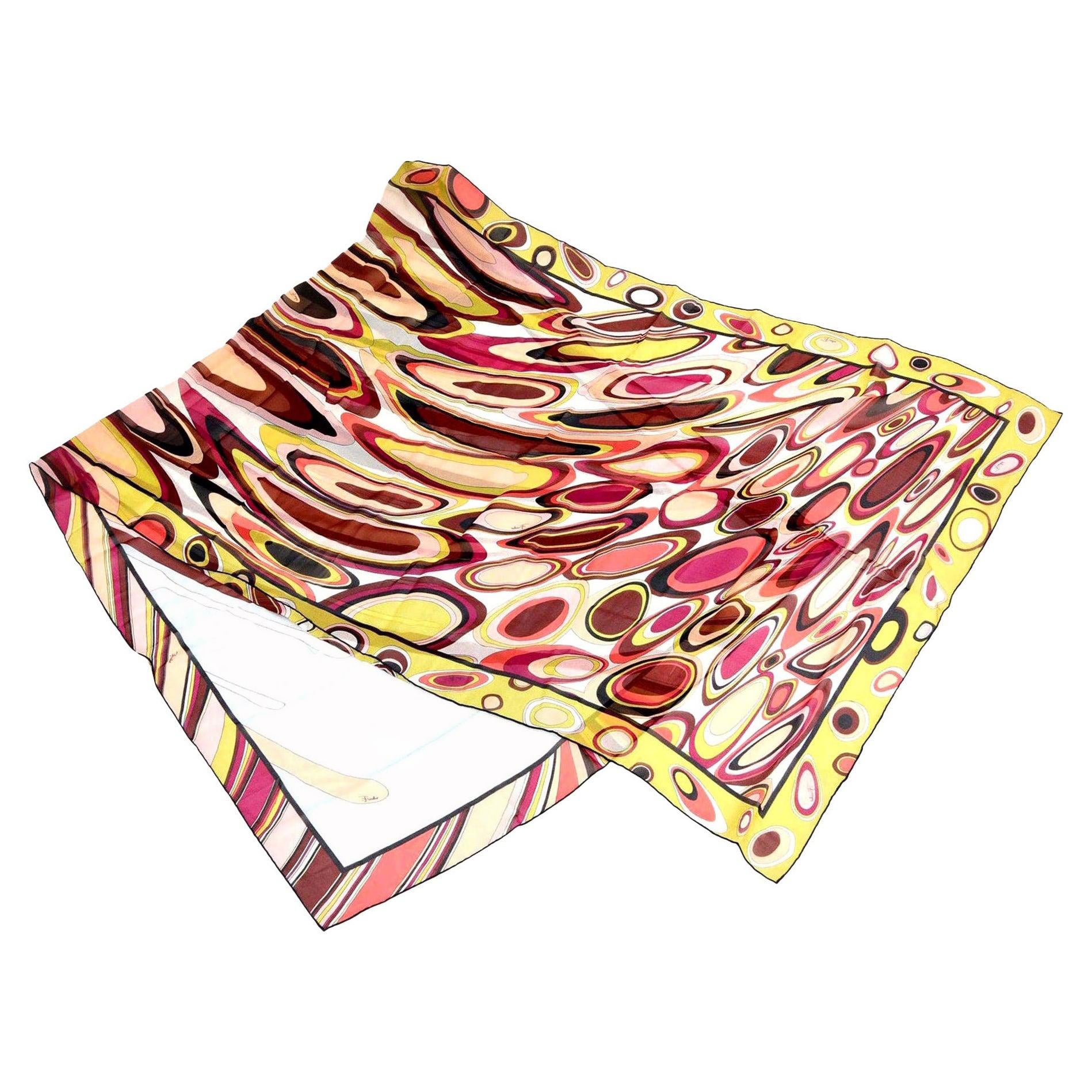 Vintage Pucci Langer Seidenschal Magenta, Rosa, Chartreuse, Brown, Schwarz, Koralle im Angebot