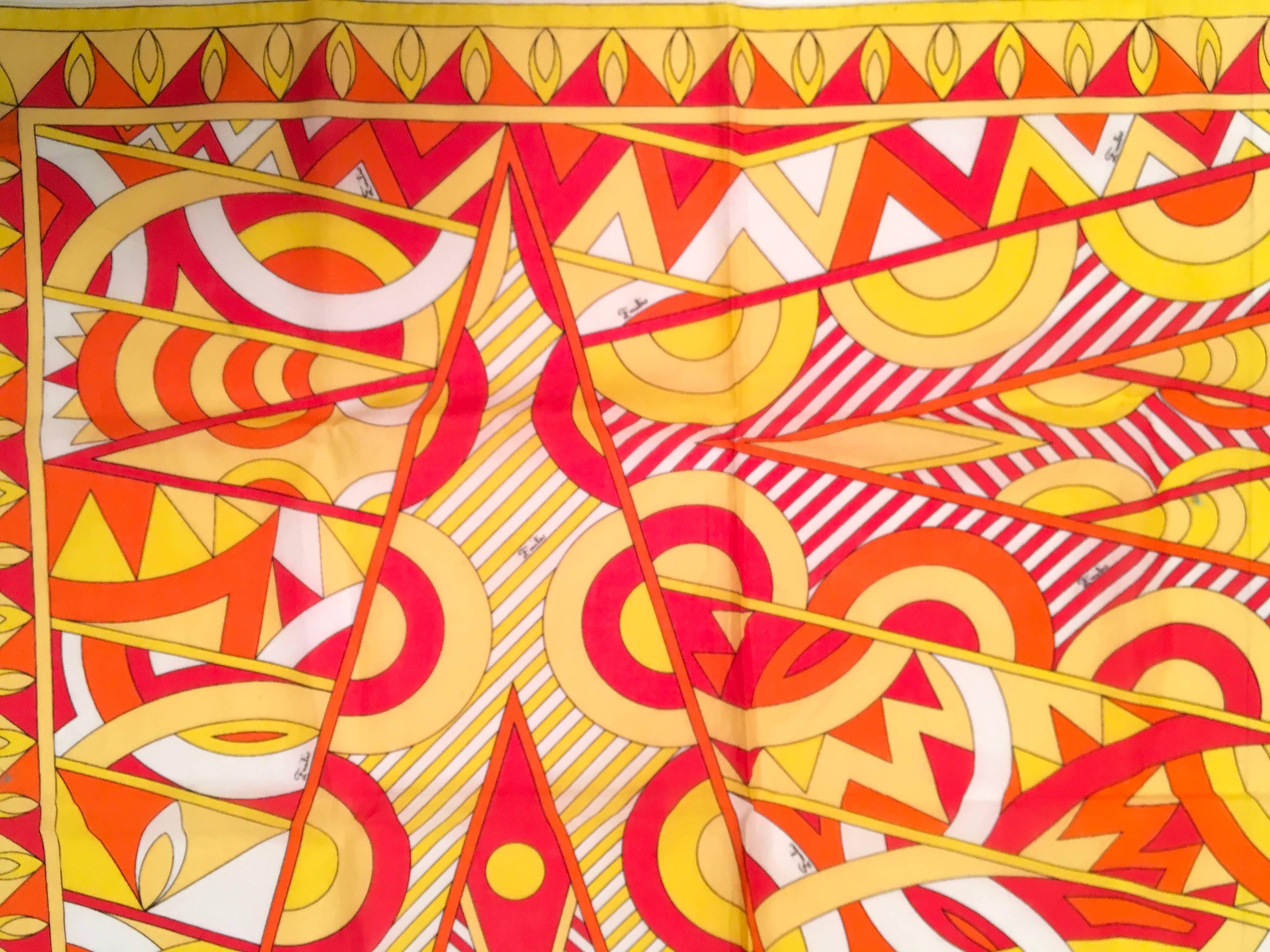 Yellow Vintage Pucci Scarf Large  Cotton RARE Mint For Sale