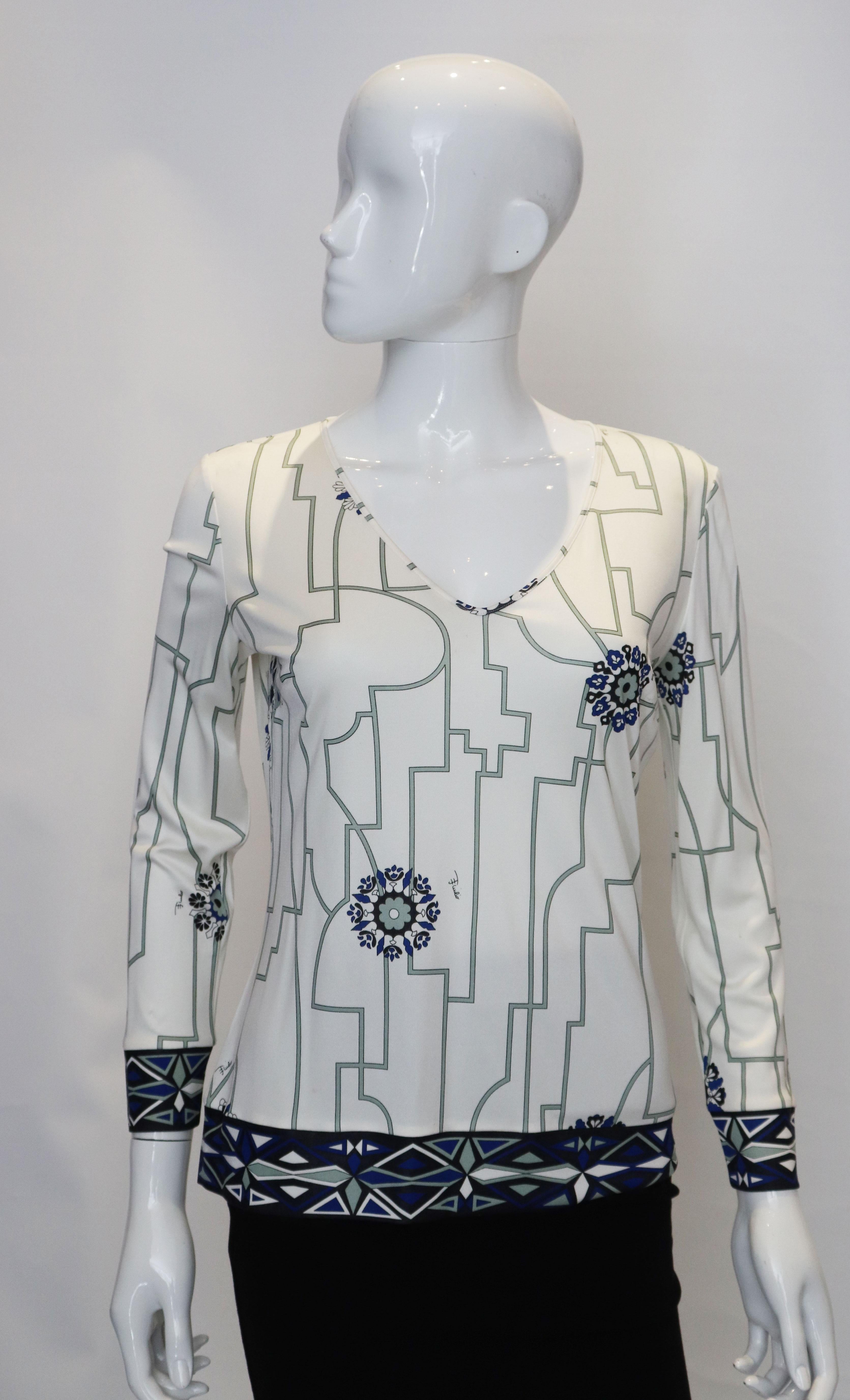 Gray Vintage Pucci Silk Jersey V Neck Top For Sale