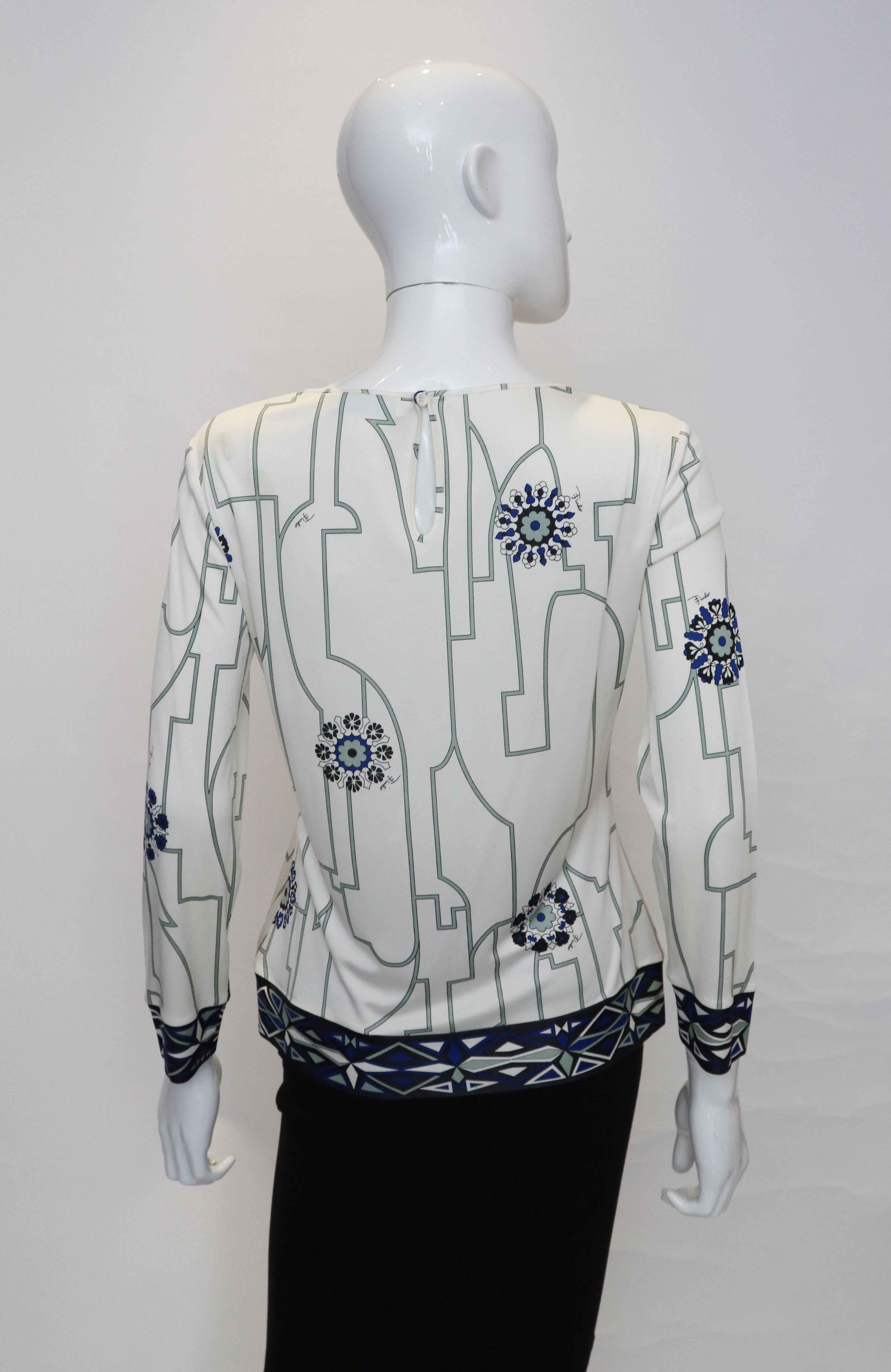 Vintage Pucci Silk Jersey V Neck Top For Sale 1