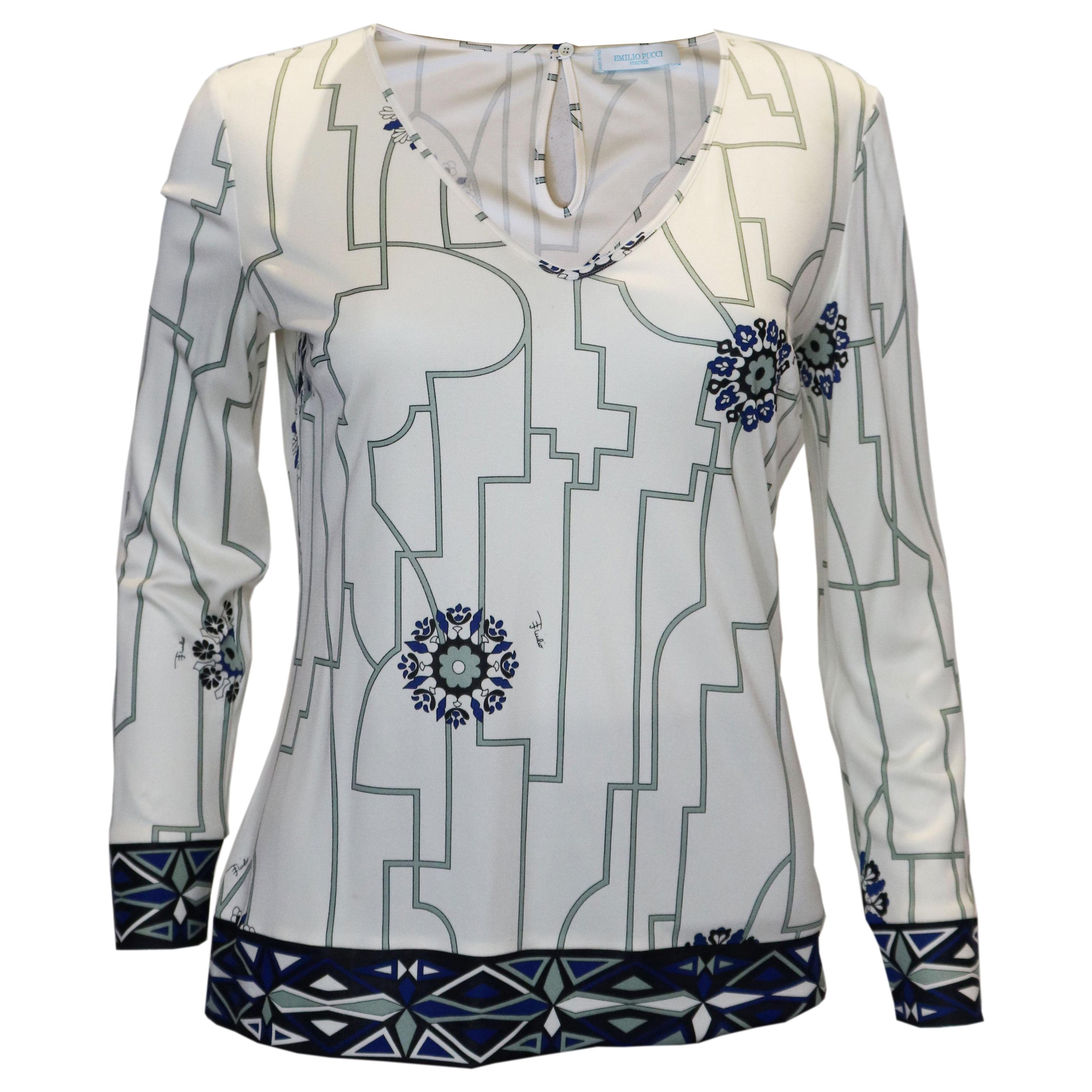 Vintage Pucci Silk Jersey V Neck Top For Sale